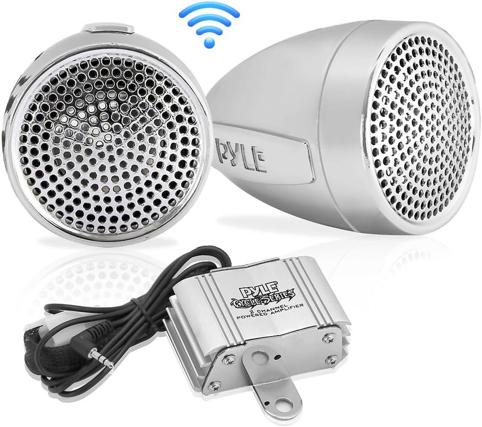 Pyle 300 Watt Weatherproof Motorcycle Speaker and Amplifier System w/ Two 2.25 Inch Waterproof Speakers, AUX IN- Handlebar Mount ATV Mini Stereo Audio Receiver Kit Set - Also for Marine Boat - PLMCA60