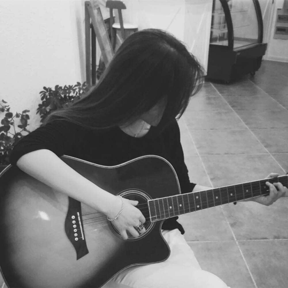 Full Size Guitar Ballad Wooden Guitar 38 Inch Student Practice Travel Musical Instrument Portable Waterproof Backpack Metal Strings Beginner Acoustic Guitar Starter Package Student G (Beige Long)