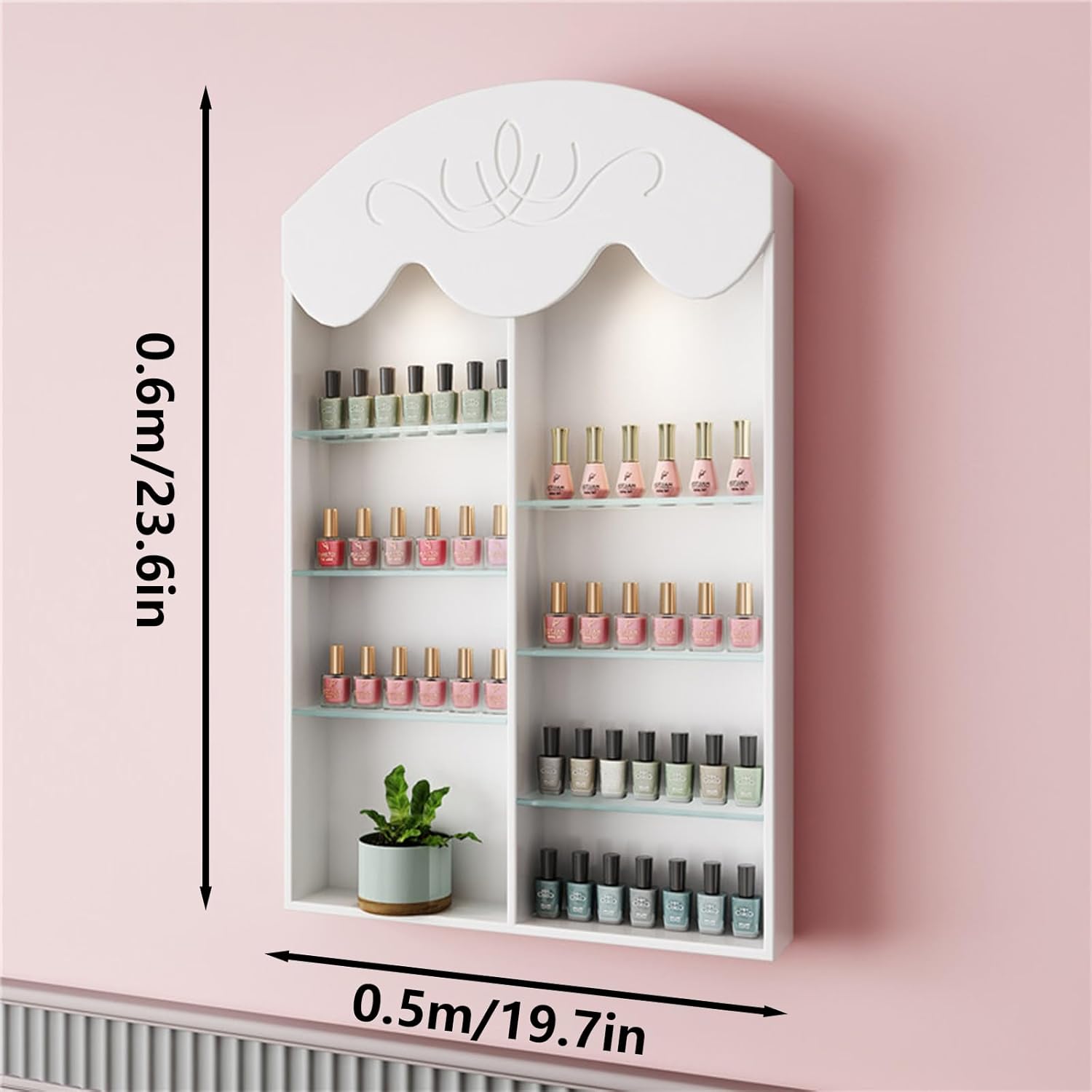 Hanging Wall Shelf, White Wooden Nail Polish Rack, Essential Oil Display Cabinet in Nail Salon, Rectangular Wall Mount Organizer,0.5m