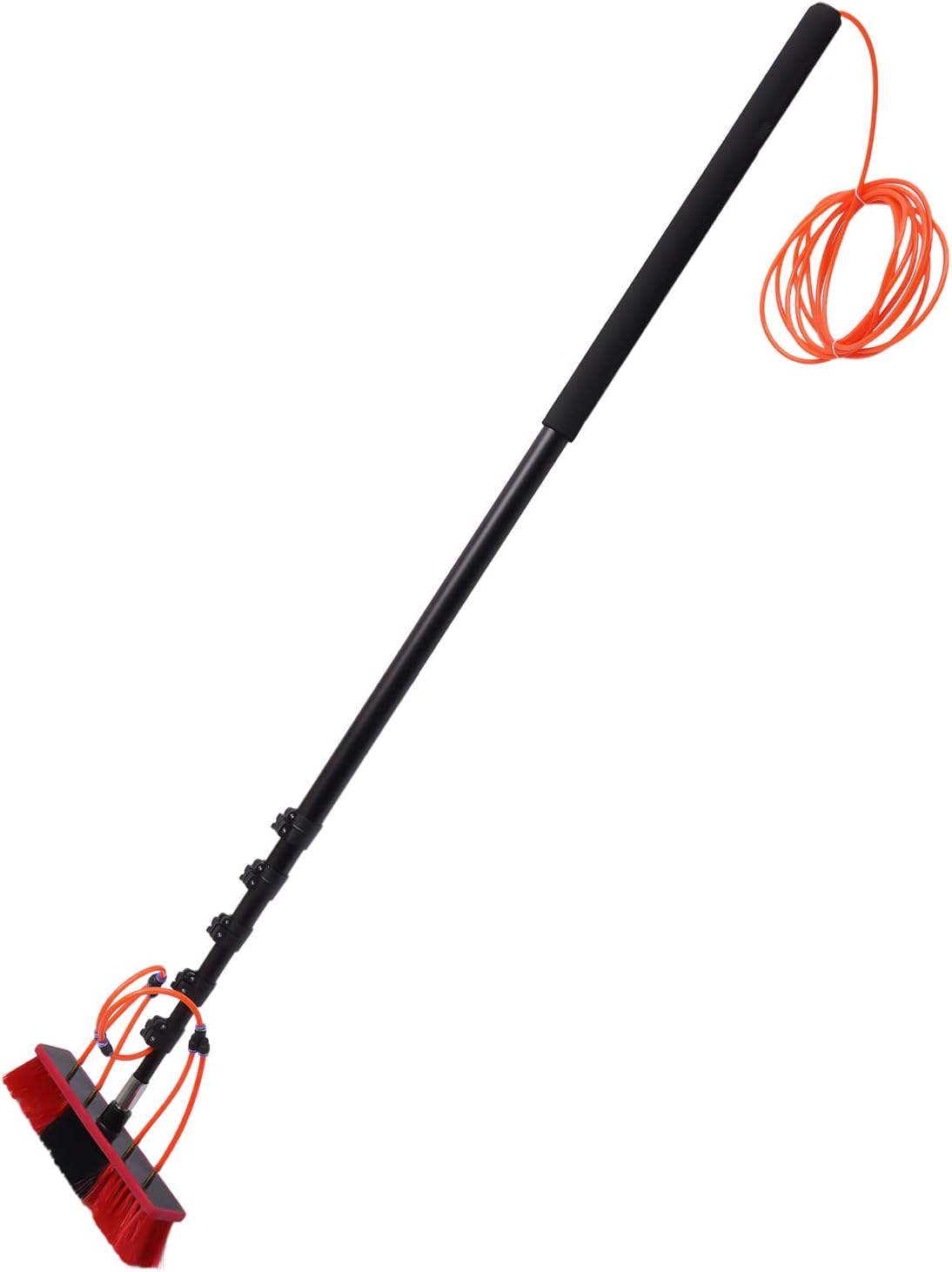 Water Fed Pole Kit, 24 Ft Telescopic Cleaning Brush Kit, Extendable Black Lightweight Pole Washing Equipment Tool with Adjustable Length, Outdoor Glass Window Cleaning System for Roof Ceiling Car