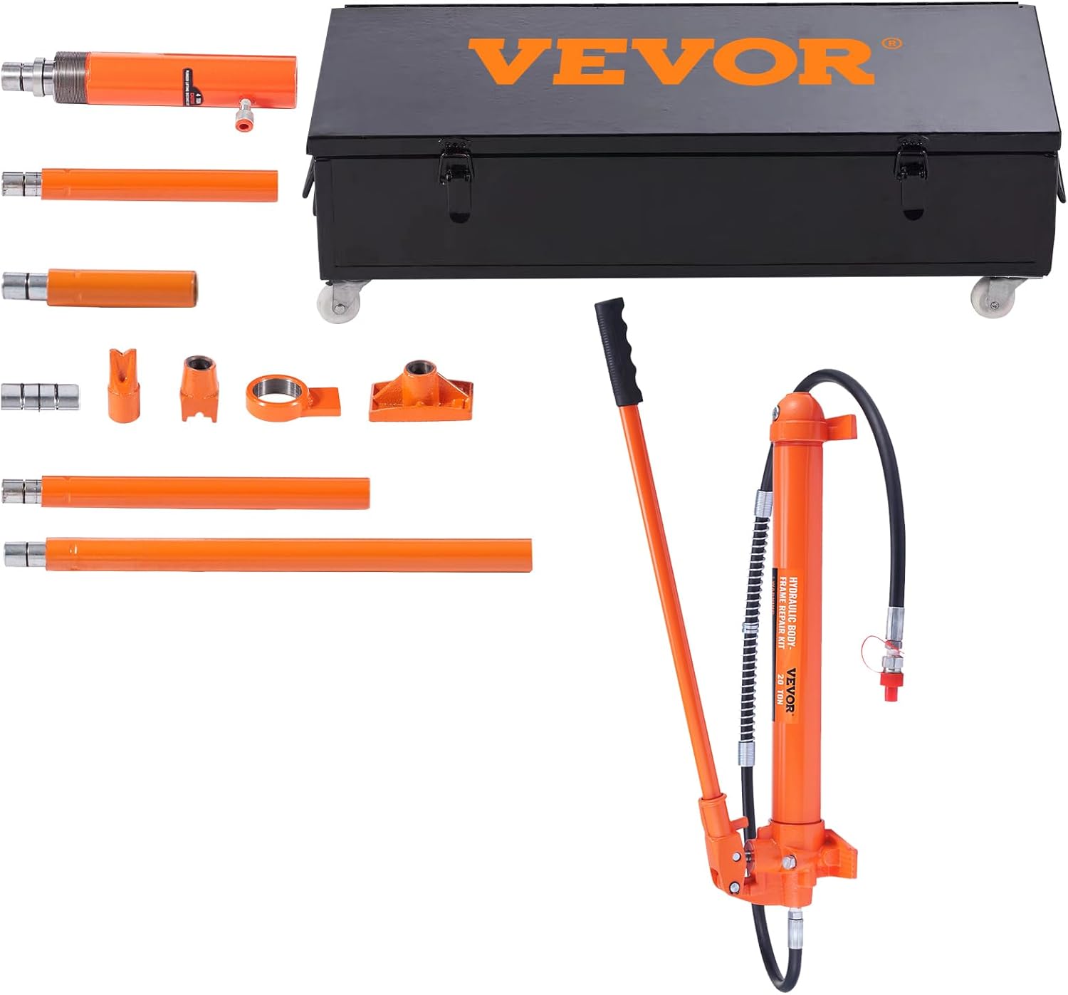 VEVOR Porta Power Kit, 20 Ton Load, Portable Hydraulic Jack with 4.6 ft Extended Oil Hose, Comprehensive Accessories, Car Frame Repair Tool with Portable Storage Case for Automotive, Heavy Equipment