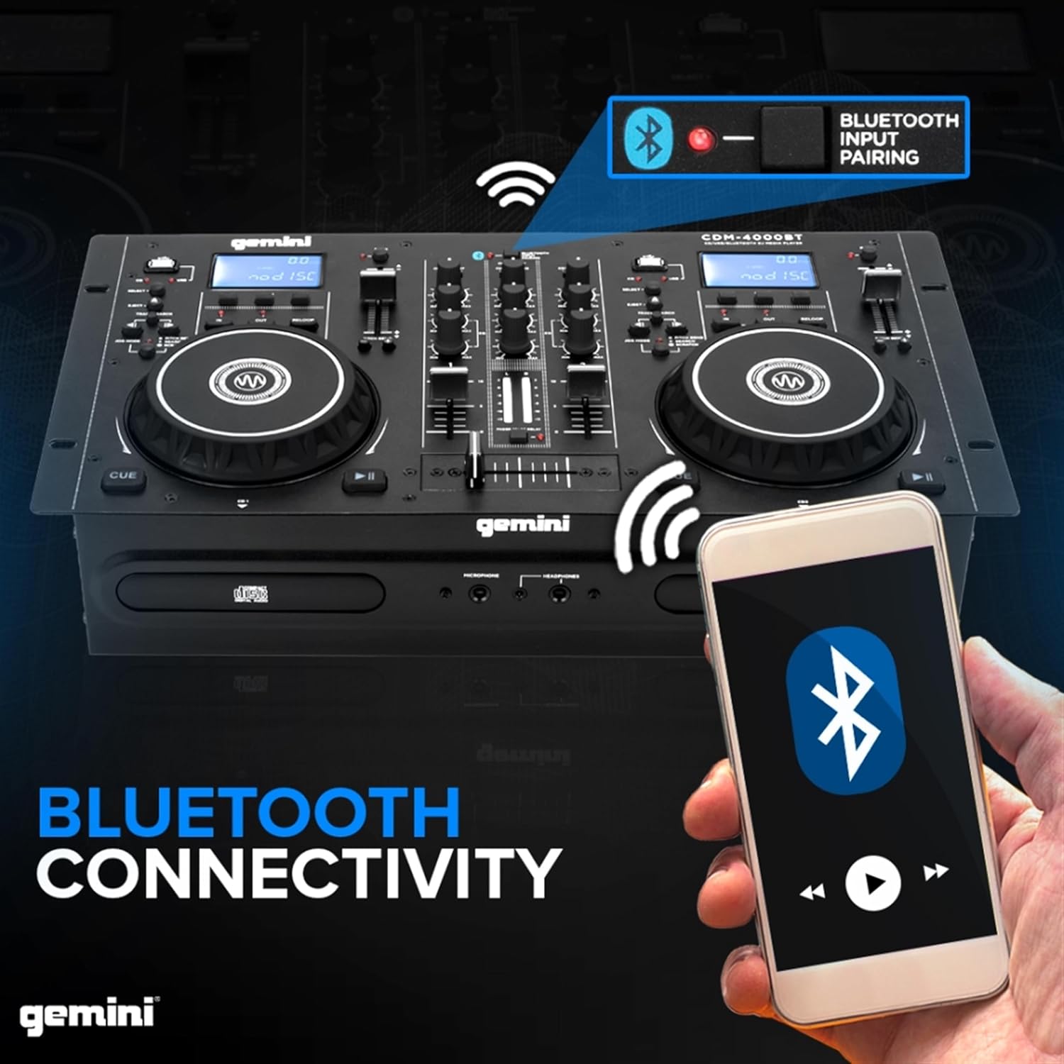 Gemini Sound CDM-4000BT: All-in-One DJ Standalone DJ CD Player & Mixer Combo with Bluetooth - Dual CD/USB for Home & Event Use, User-Friendly Controls with Jog Wheels and Pitch Control