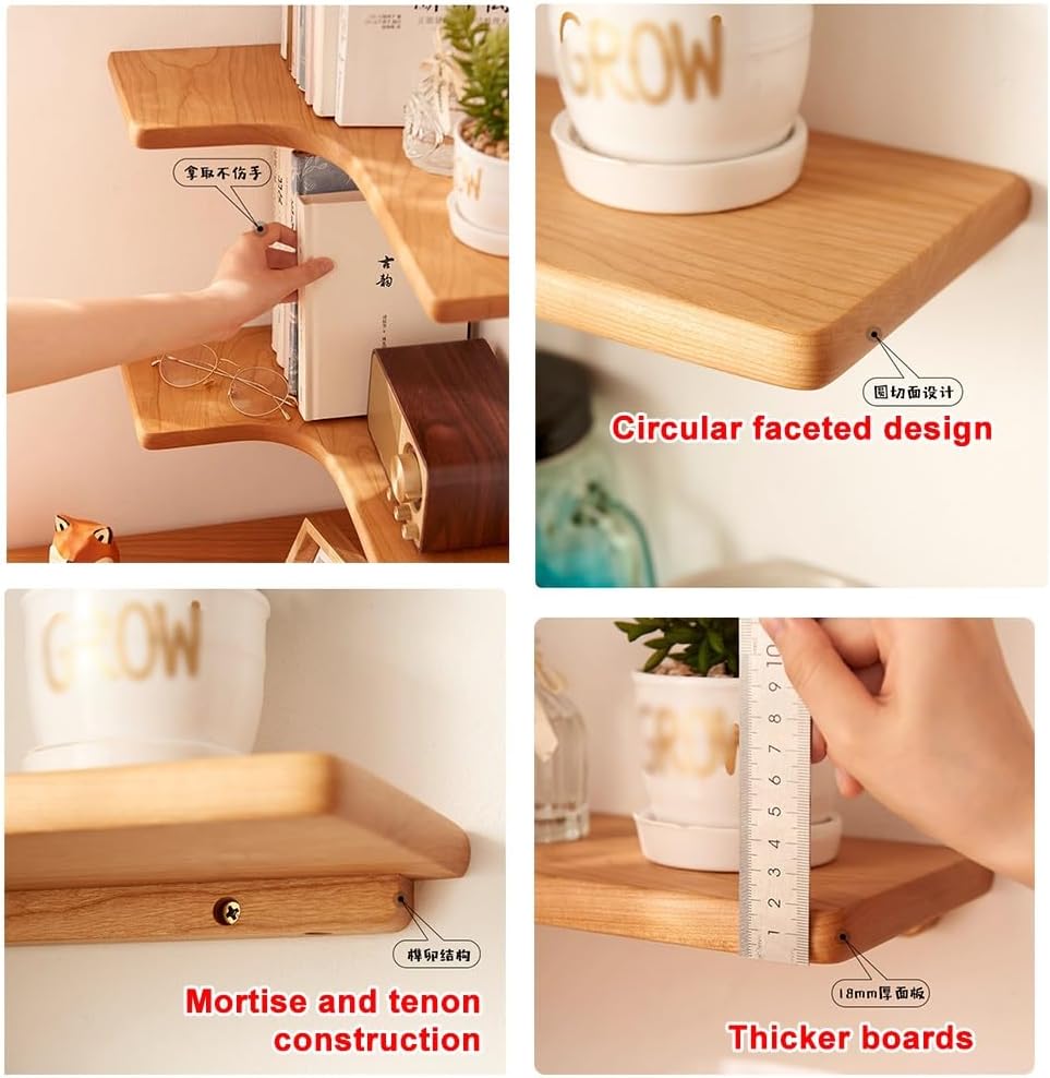 YCKEGEW Wooden Corner Shelves on The Desktop,Corner Floating Shelves, L-Style Storage Display Shelves Wall Mount Bookcase Easy Assemble,for Living Room Bedroom Kitchen(Type B,2 Tier)