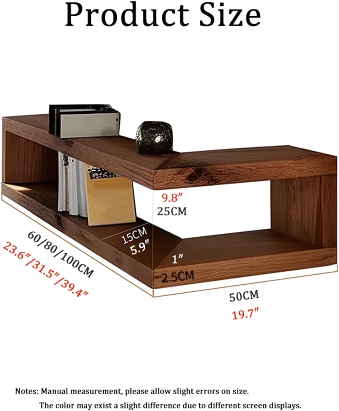 Solid Wood Corner Floating Shelf, Corner Shelf Wall Mounted, Wood Wall Display Shelves Storage Rack for Bedroom, Living Room, Home Office (39.4