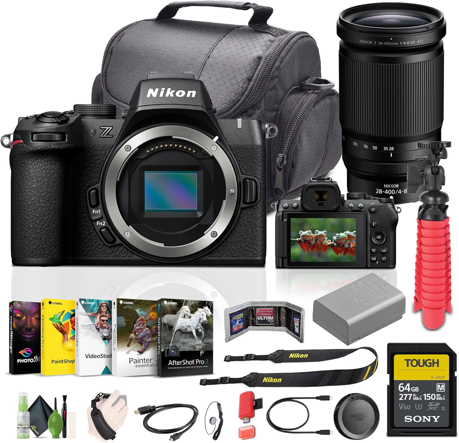 Nikon Z50II Mirrorless Camera Body Bundle with NIKKOR Z 28-400mm f/4-8 VR Lens + Cleaning Kit + Camera Bag + 64GB Memory Card + More Vlogging Accessories