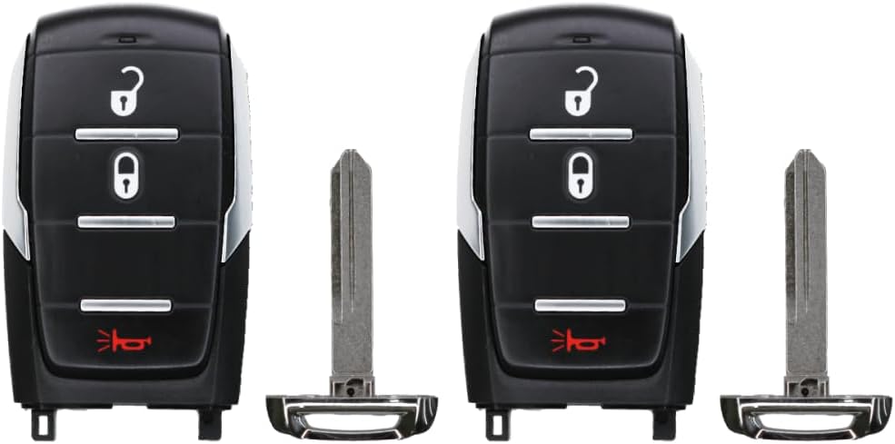 Replcament Smart Key Fob for RAM 1500 Big Horn HFE Laramie Limited Limited Longhorn Lone Star Rebel TRX Tradesman 2021 FCC OHT-4882056 OHT4882056 Part Number 68584151 68584151AA Pack of 2