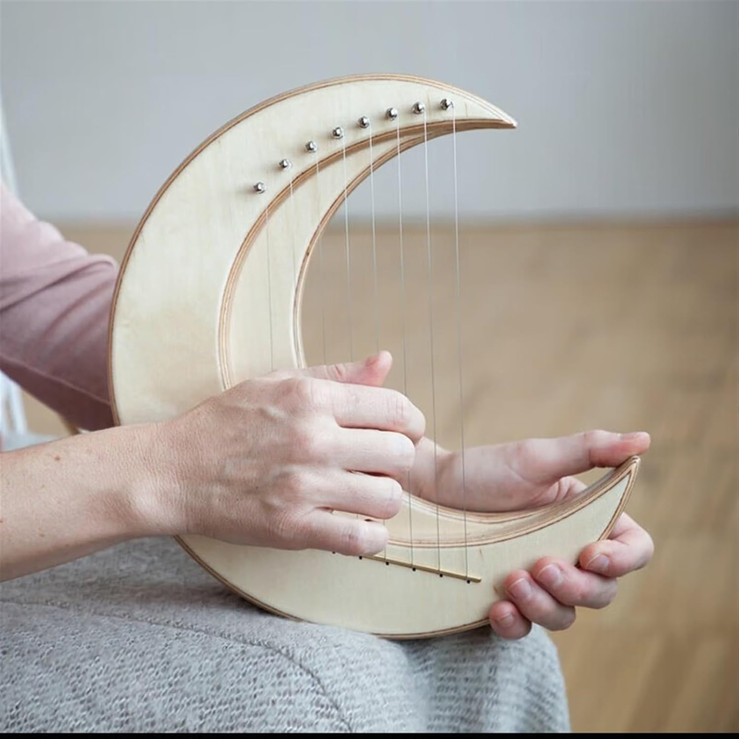 Lyre Harp Set 8-tone Veneer Harp Easy To Learn Musical Instrument 8-tone Original Wood Color With Wooden Stand