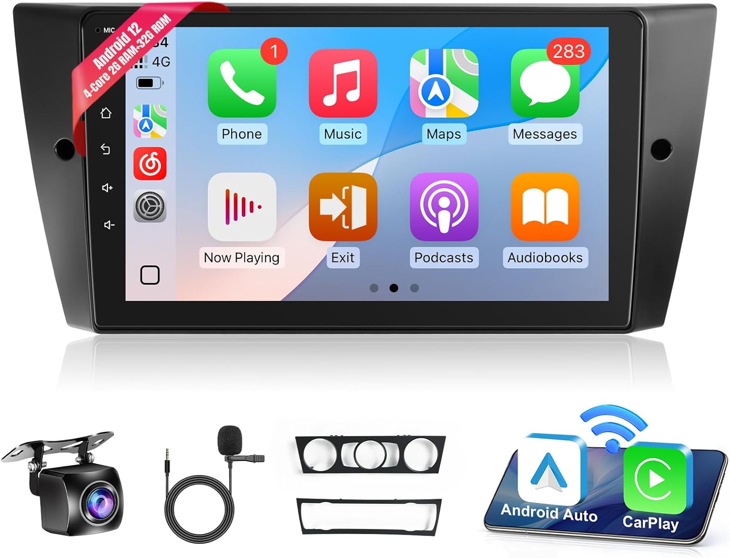 Leadfan Carplay for BMW 3 Series 328i 335i 325i (E90/E91/E92/E93) 2005-2011 Car Radio Wireless CarPlay Android Auto, 9 inch Touchscreen Stereo Head Unit with Backup Camera GPS SWC+MIC (Not fit Fiber)