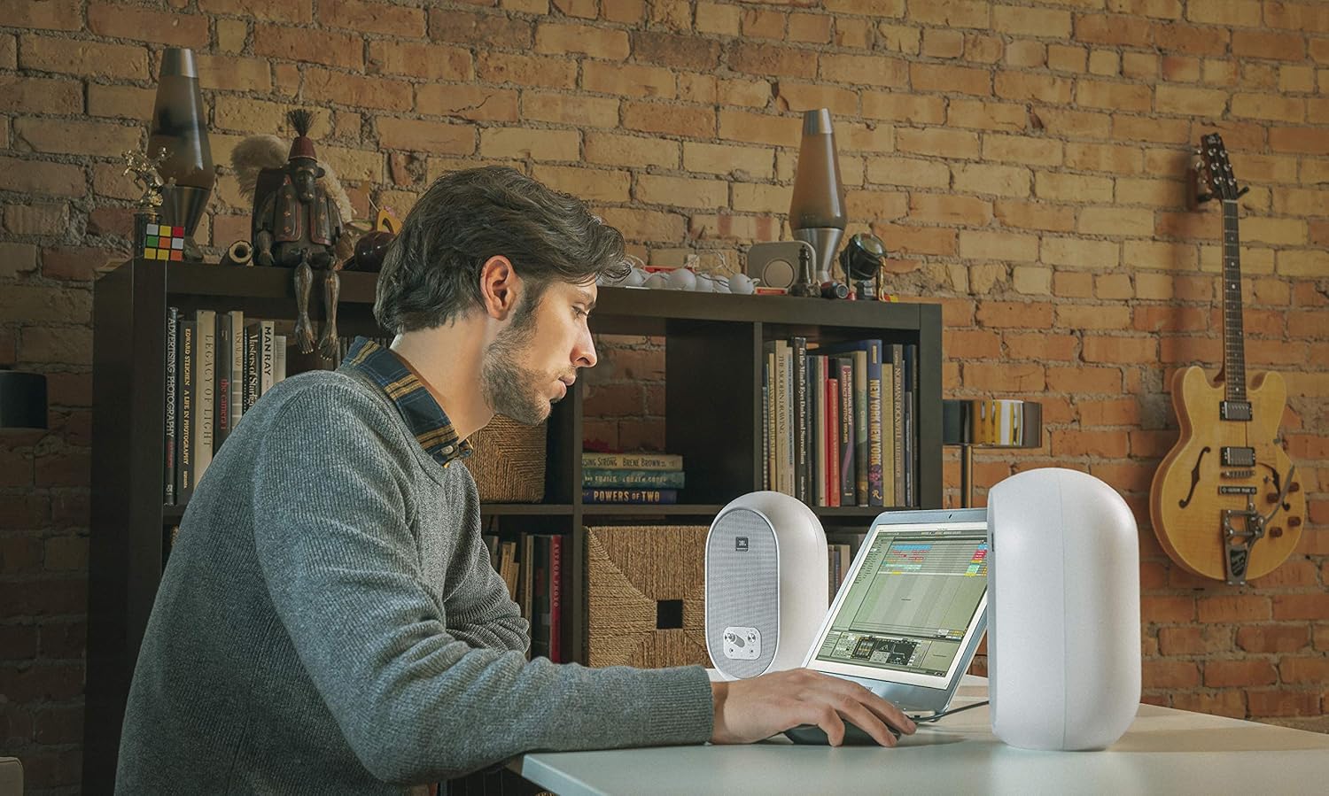 JBL Professional 1 Series 104-BT Compact Desktop Reference Monitors with Bluetooth, white, sold as pair, (JBL104-BT-WH) (Renewed)