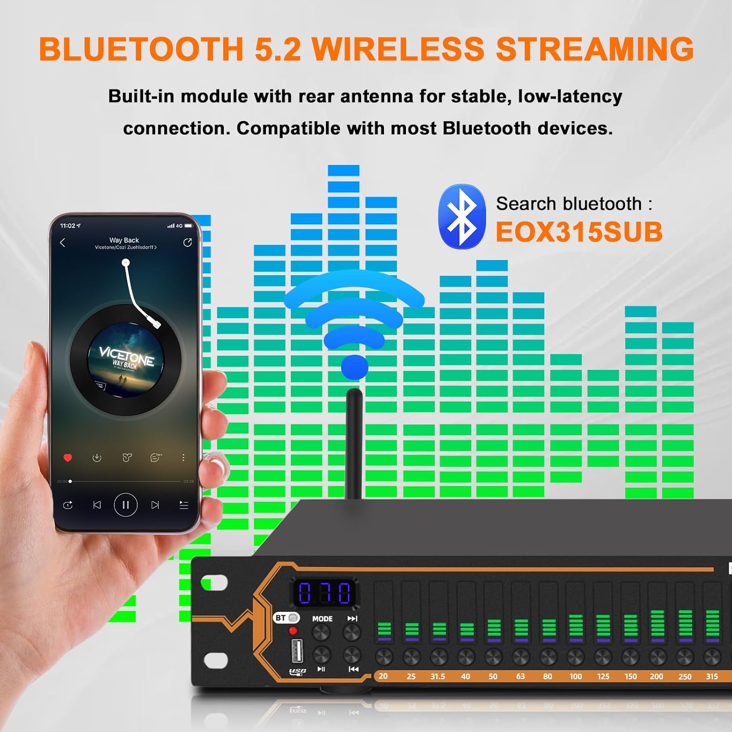 Equalizer for Home Stereo Audio System, Professional 31-Band Graphic Equalizer Rack Mount Music Digital EQ Studio Equalization with Spectrum Analyzer Display & Noise Reduction