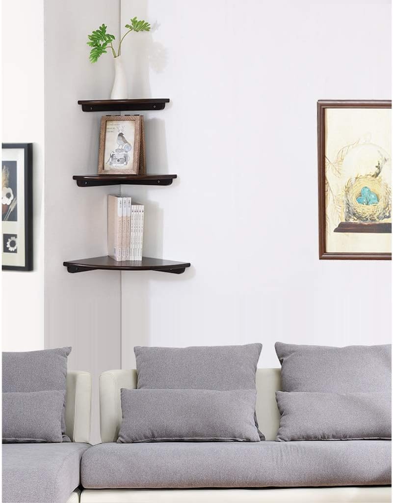 Floating Shelves Corner Shelf 3-Tier Wall Mount Floating Shelves, Rustic Wood Storage Shelves for Bedroom, Living Room, Kitchen, Office, Display Shelf, Home Décor Storage Display (C)