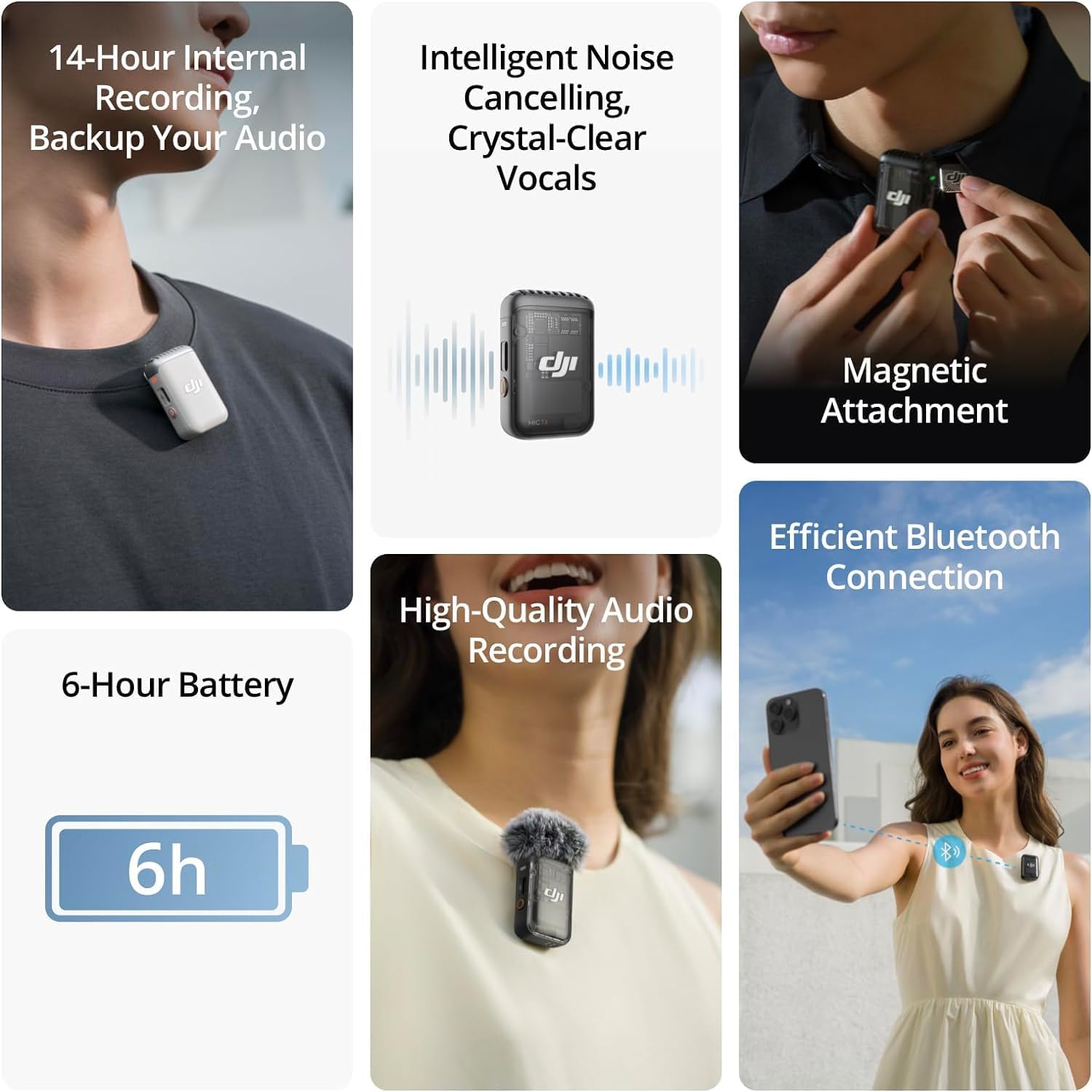 Mic 2 Transmitter (Pearl White), Wireless Microphone with Intelligent Noise Cancelling, 14-Hour Internal Recording, 6-Hour Battery, Magnetic Attachment, Bluetooth Microphone, YouTube, Vlogs