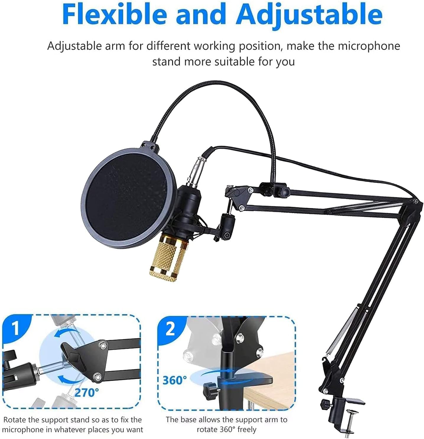 Adjustable Microphone Suspension Clip Arm, Ultra Low Noise, Ideal Vocal Microphone, Karaoke Microphone