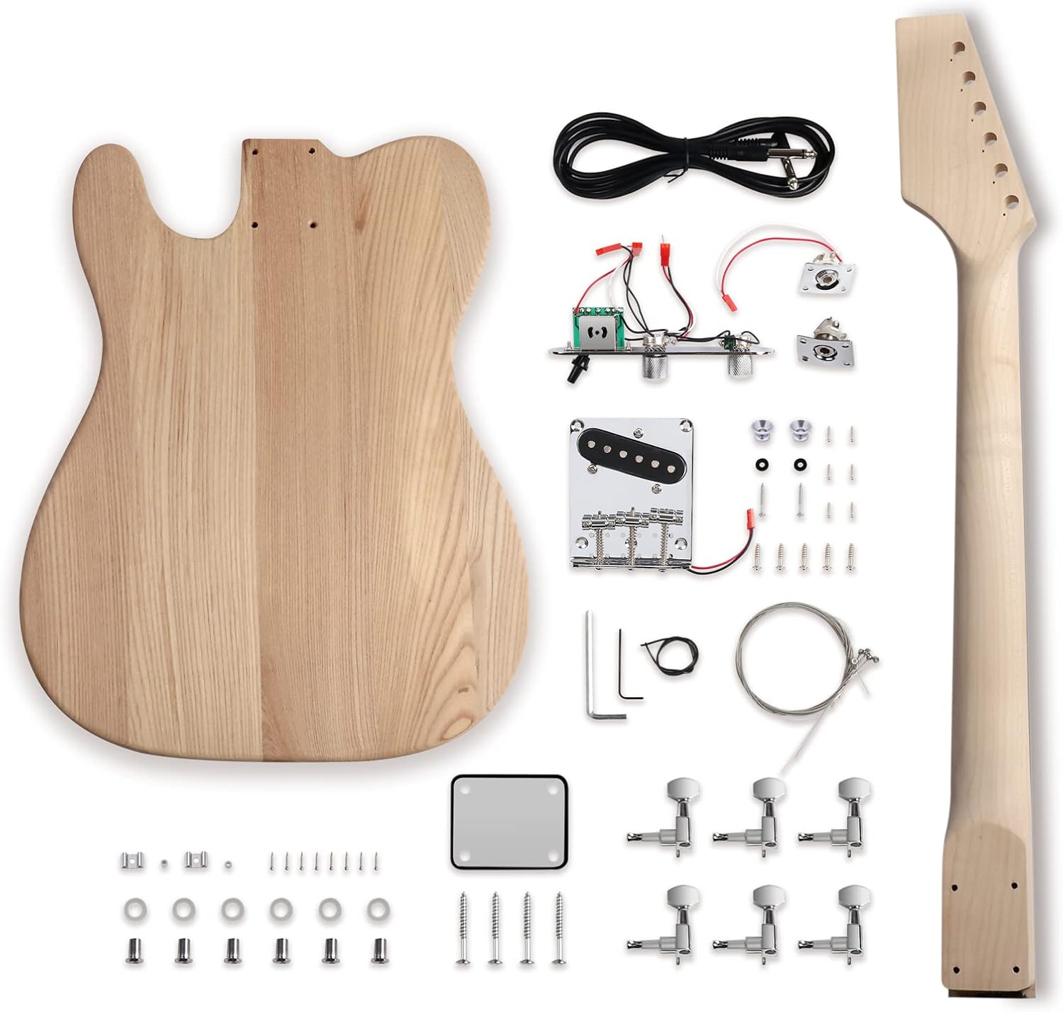 DIY Electric Guitar Kit Beginner Kit 6 String Right Handed with Ash Body Hard Maple Neck Rosewood Fingerboard Chrome Hardware Build Your Own Guitar.