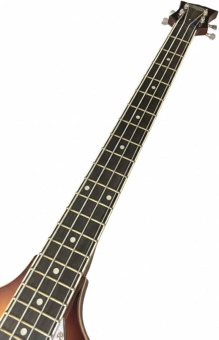 Violin Electric Bass Guitar 4 String 41 Inch Short Scale - Hollow Basswood Body with Flame Maple Appearance & Neck(Brown)