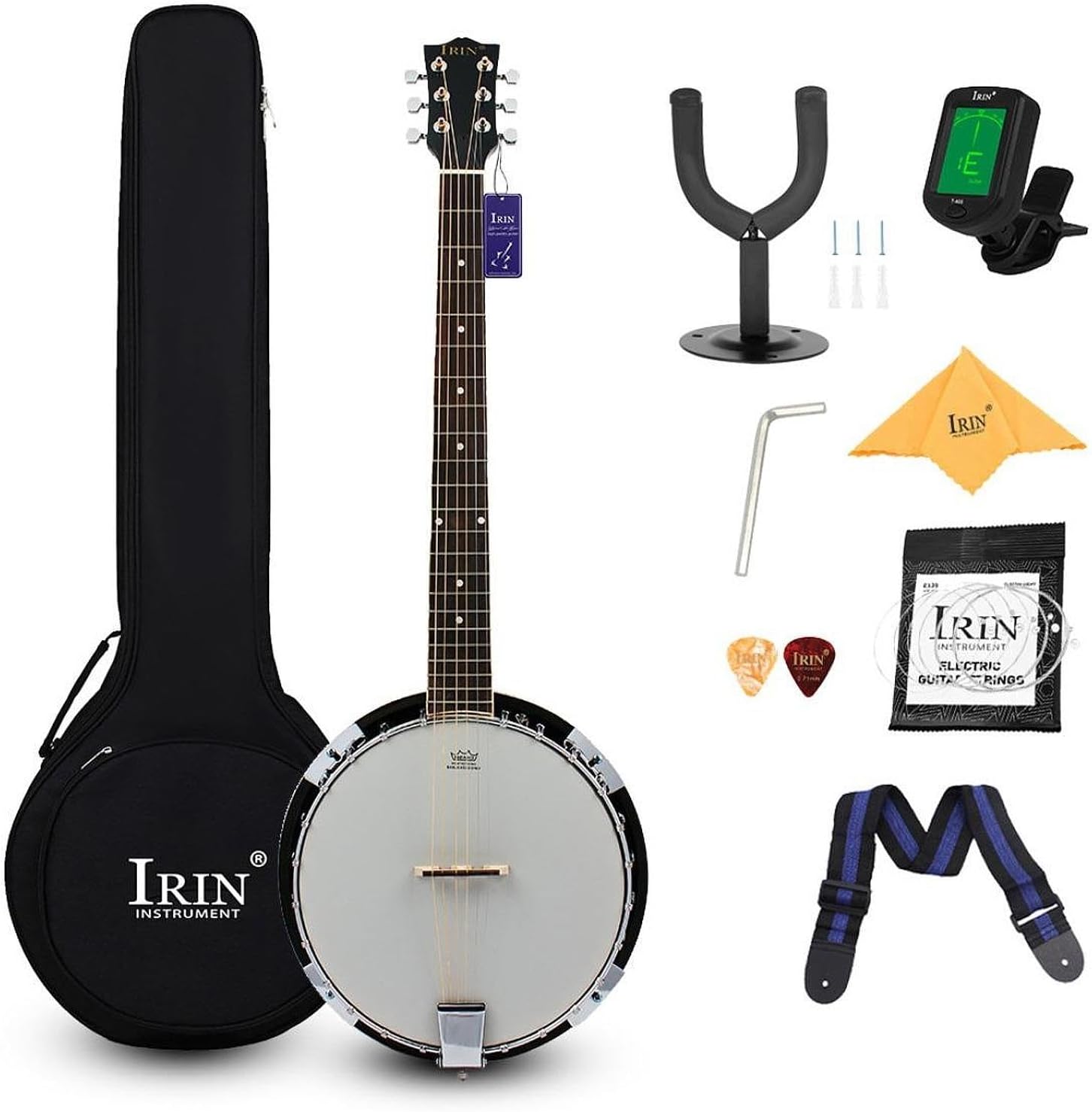 6 String Banjo Instrument with Carry Bag Educational Banjo Beginner Kit Stringed Musical Instrument for Stage Practice