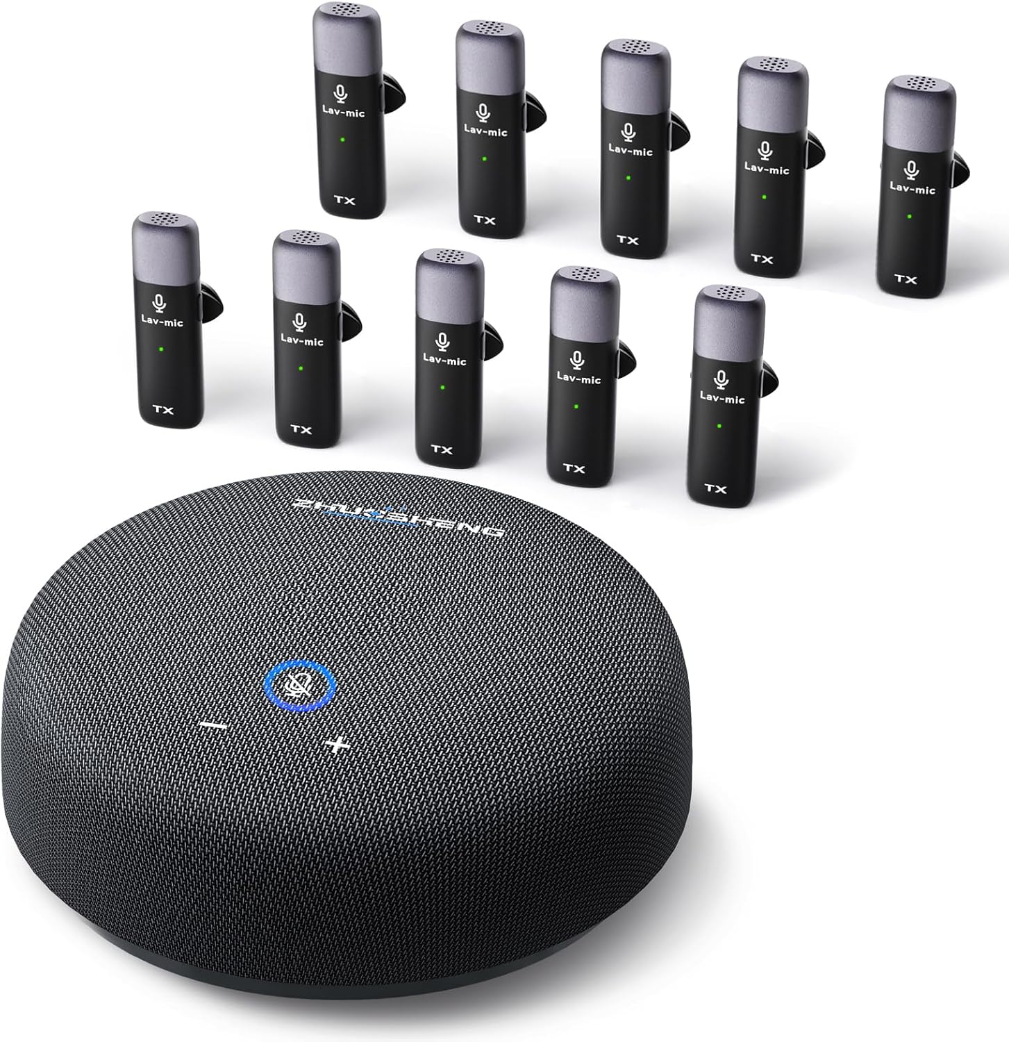 Conference Speaker and Microphone, USB Speakerphone with 10 Mics, 360° Pickup&Noise Reduction, Portable Conference Room Omnidirectional Microphone for 10 Compatible with Leading Platforms