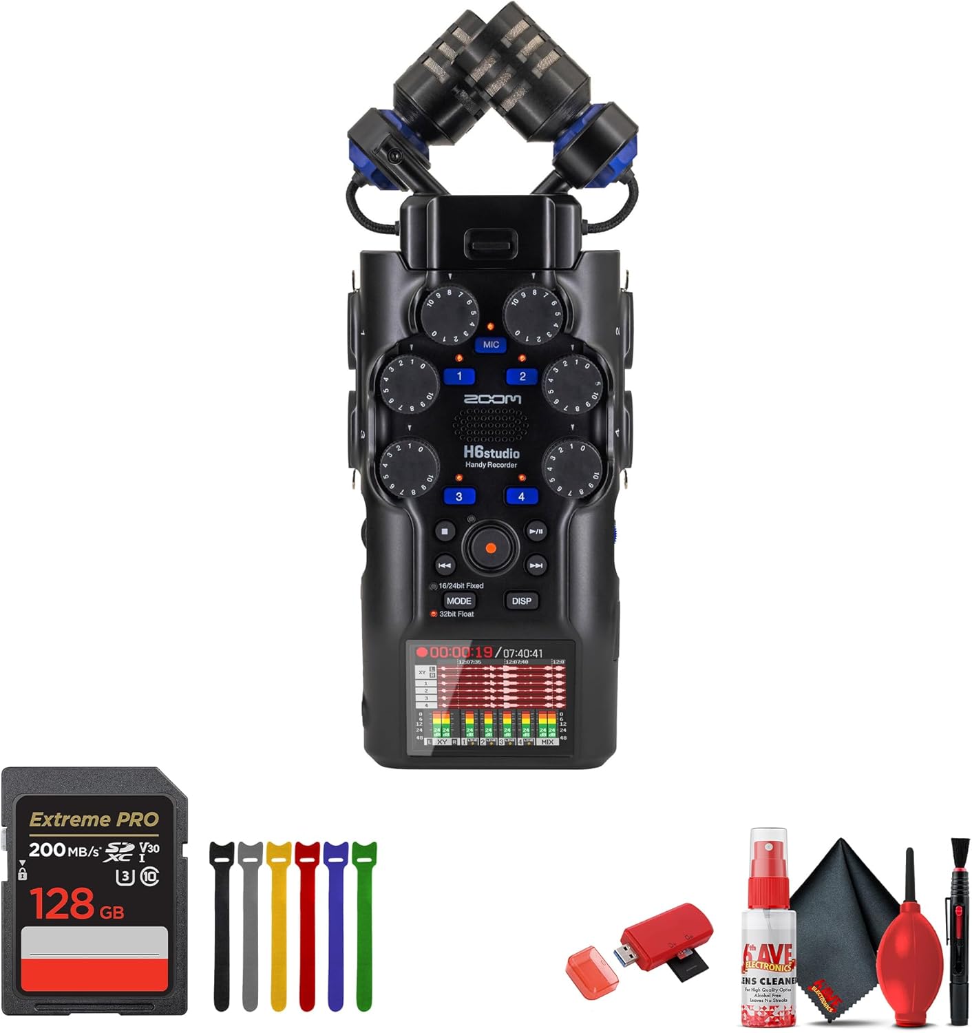 Zoom H6studio Handy Recorder, 6-Track Portable Audio Recorder with 32-Bit Float, Large X/Y Microphones, 4 XLR/TRS Inputs, USB Audio Interface, 192 kHz Recording Bundle