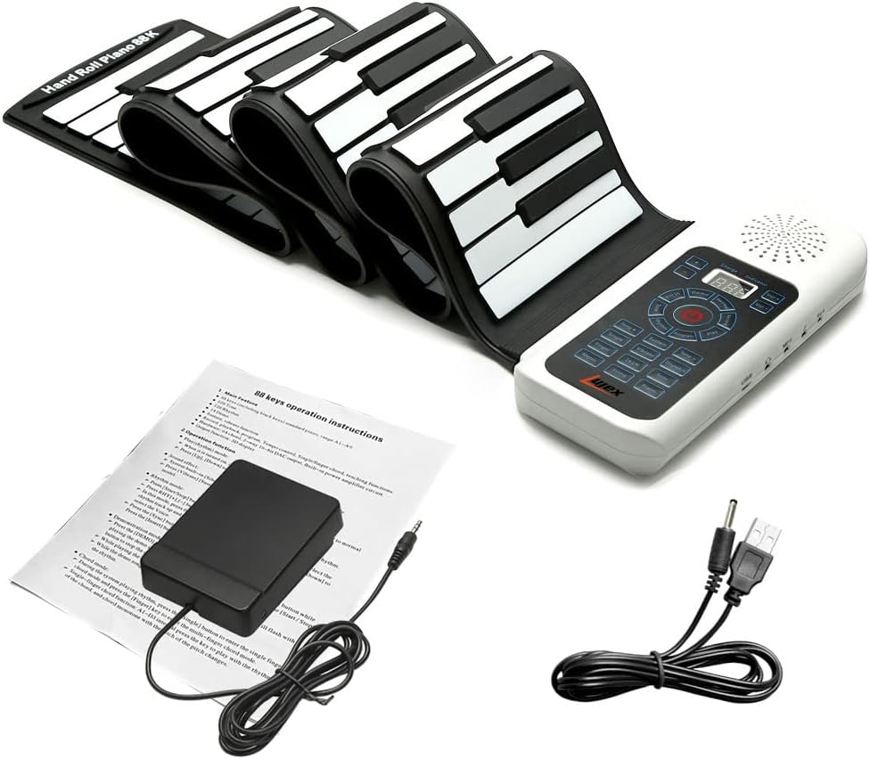 Roll Up Piano, Portable Silicone Keyboard Perfect for Beginners, Safe Material, Headphone Jack for Quiet Practice, 16 Tones & Record Function, Foldable for Travel (Black) (Black-88Keys)