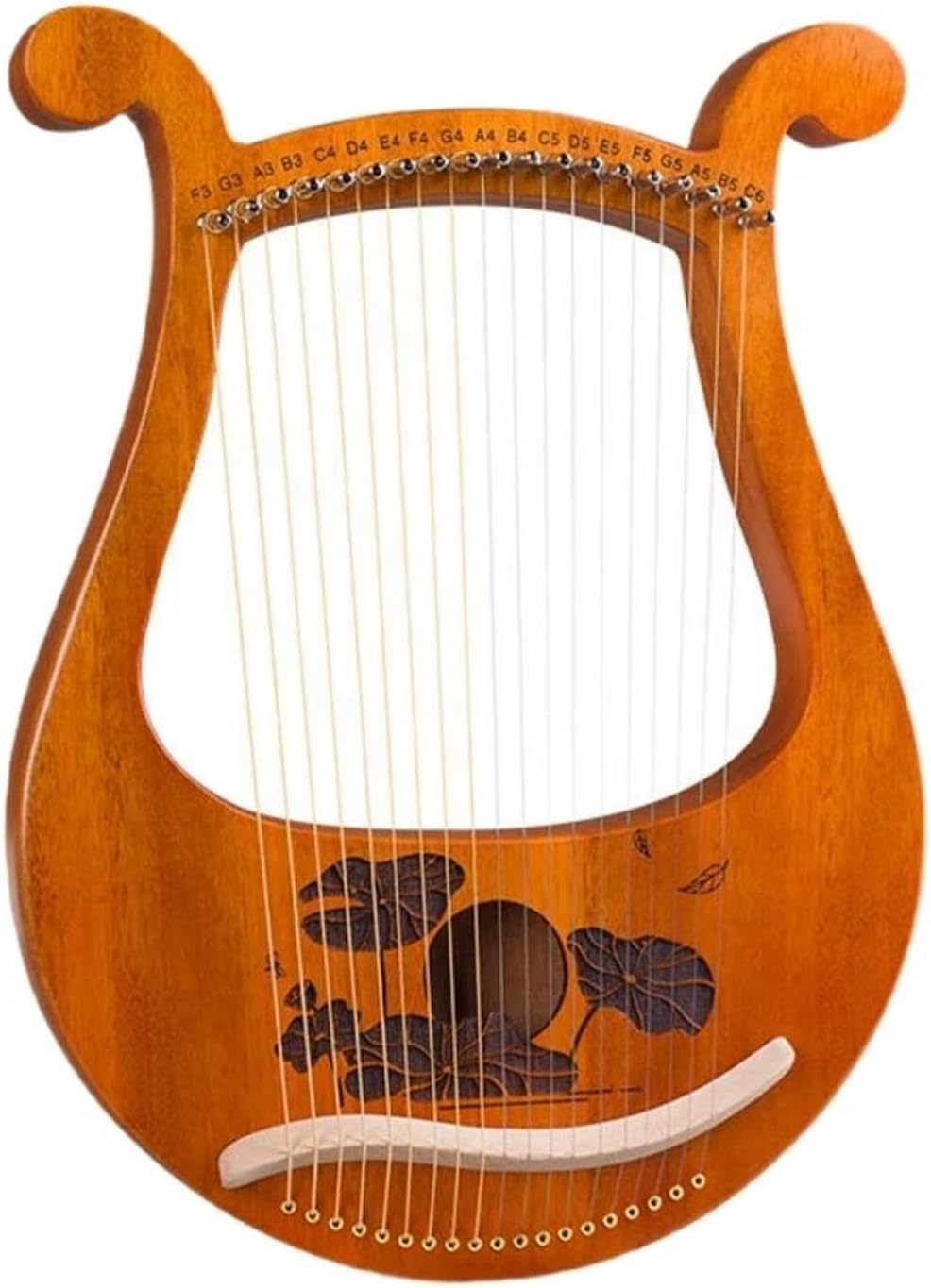 Lyre Harp Set 1set 19 Strings Mahogany Lyre Harp Musical Instrument With Tuning Wrench Spare String Mahogany Musical Instrument Part(Lotus)