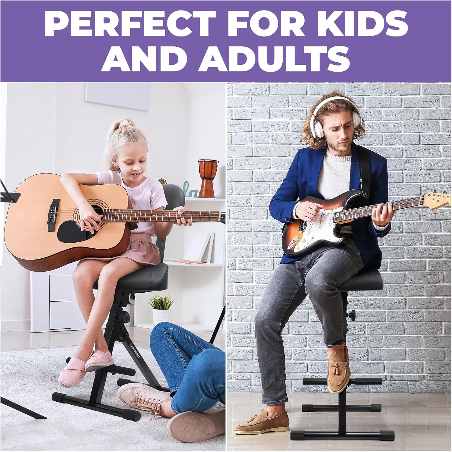 Liquid Stands Guitar Stool Adjustable Stool - Standard Musician Drum Throne with Backrest - Guitar Seat Drum Seat, Musician Chair, Chair for Adults, Kids, Drummer and Guitarist