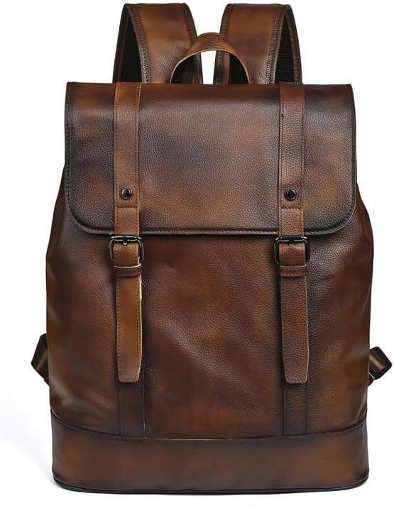 Vintage Handmade Genuine Leather Backpack Travel Laptop Notebook Rucksack Knapsack Daypack for Men with Gift Box (Coffee)