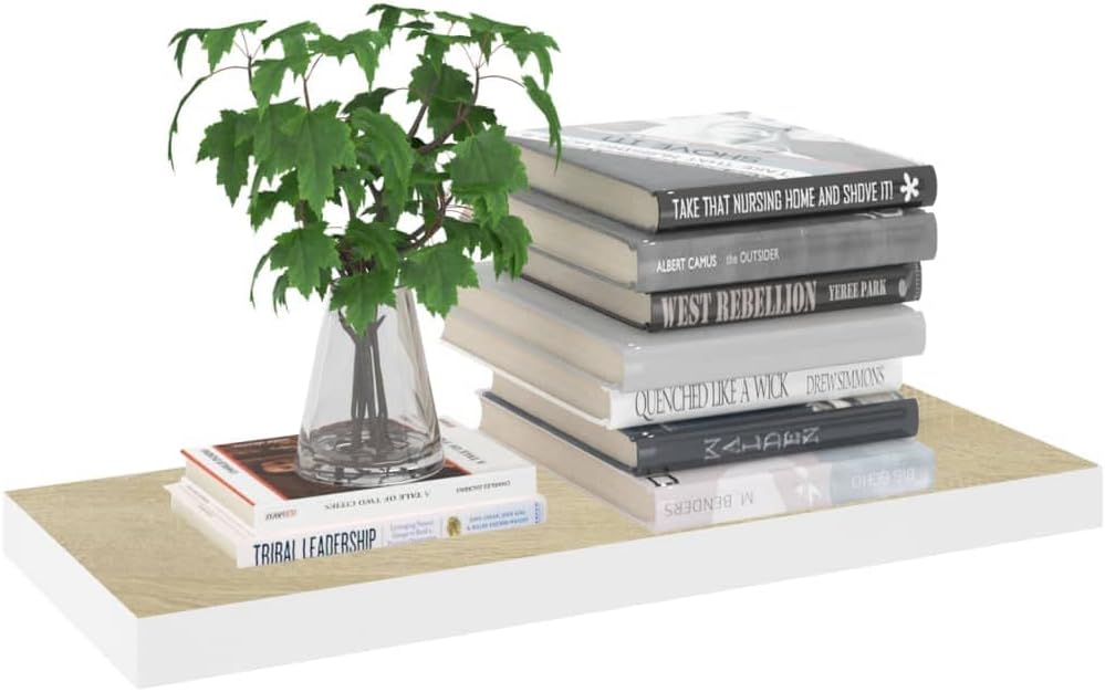 Modern Floating Shelves,Wall Storage Shelves,Wall Mounted Shelf Organizer Unit Display Shelf,Invisible Mounting System,Awards,Book,Collectibles,Ornaments,4 pcs Oak and White 23.6