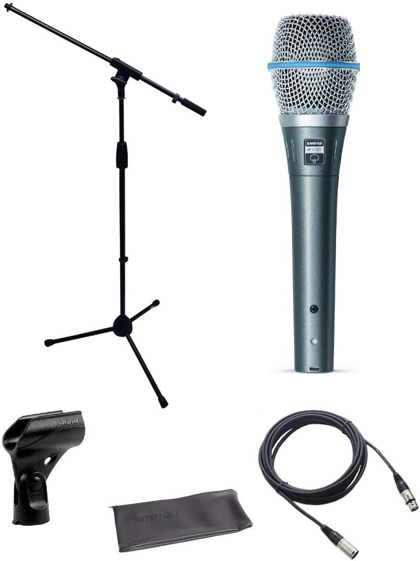 Shure Beta 87A Supercardioid Condenser Vocal Microphone Bundle with Boom Stand, XLR Cable, and Austin Bazaar Polishing Cloth