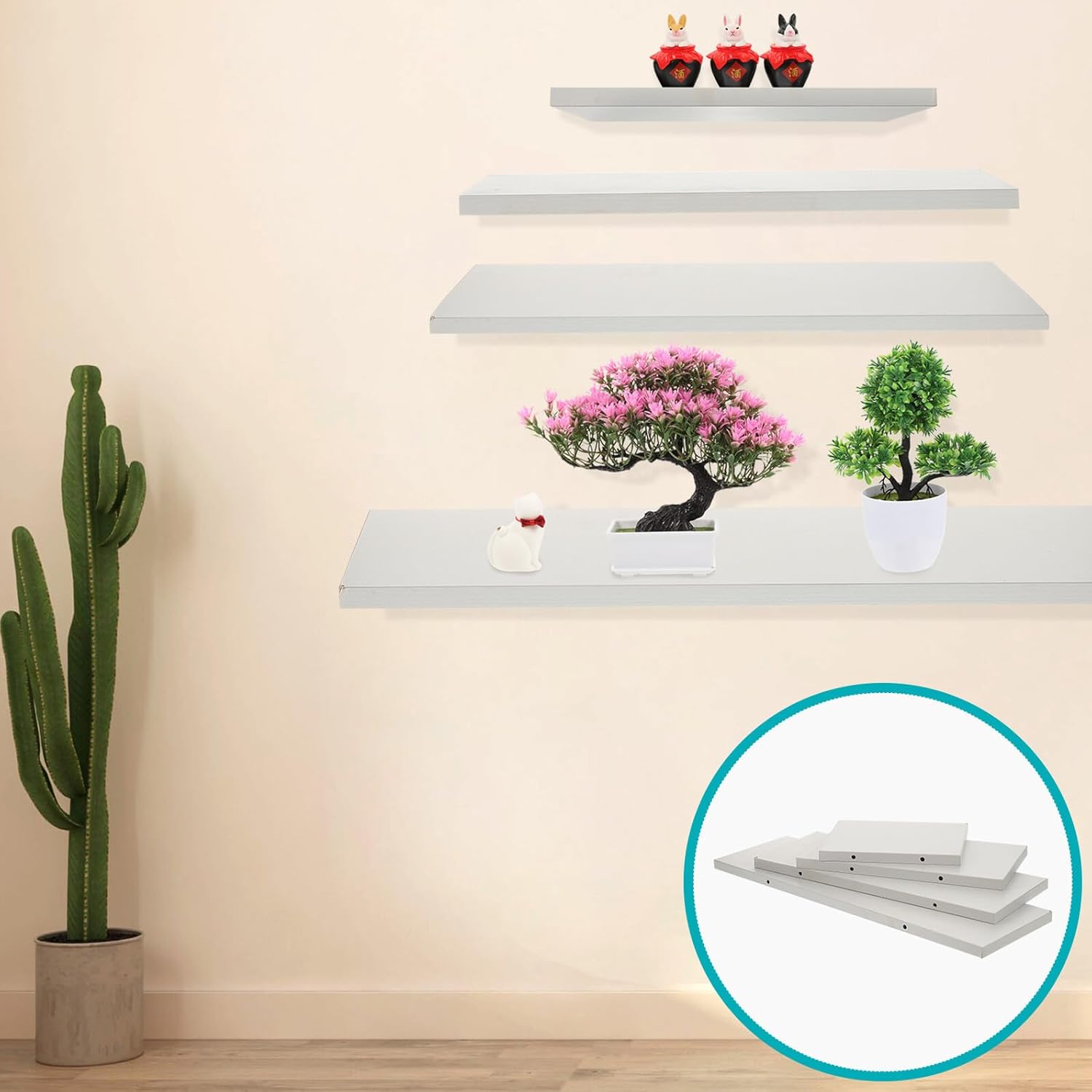 Thickened Modern Floating Wall Shelf Simple Style Wooden Wall-Mounted Rack for Bathroom Bedroom Kitchen Living Storage and Decorative Display Space-Saving Household Organizer