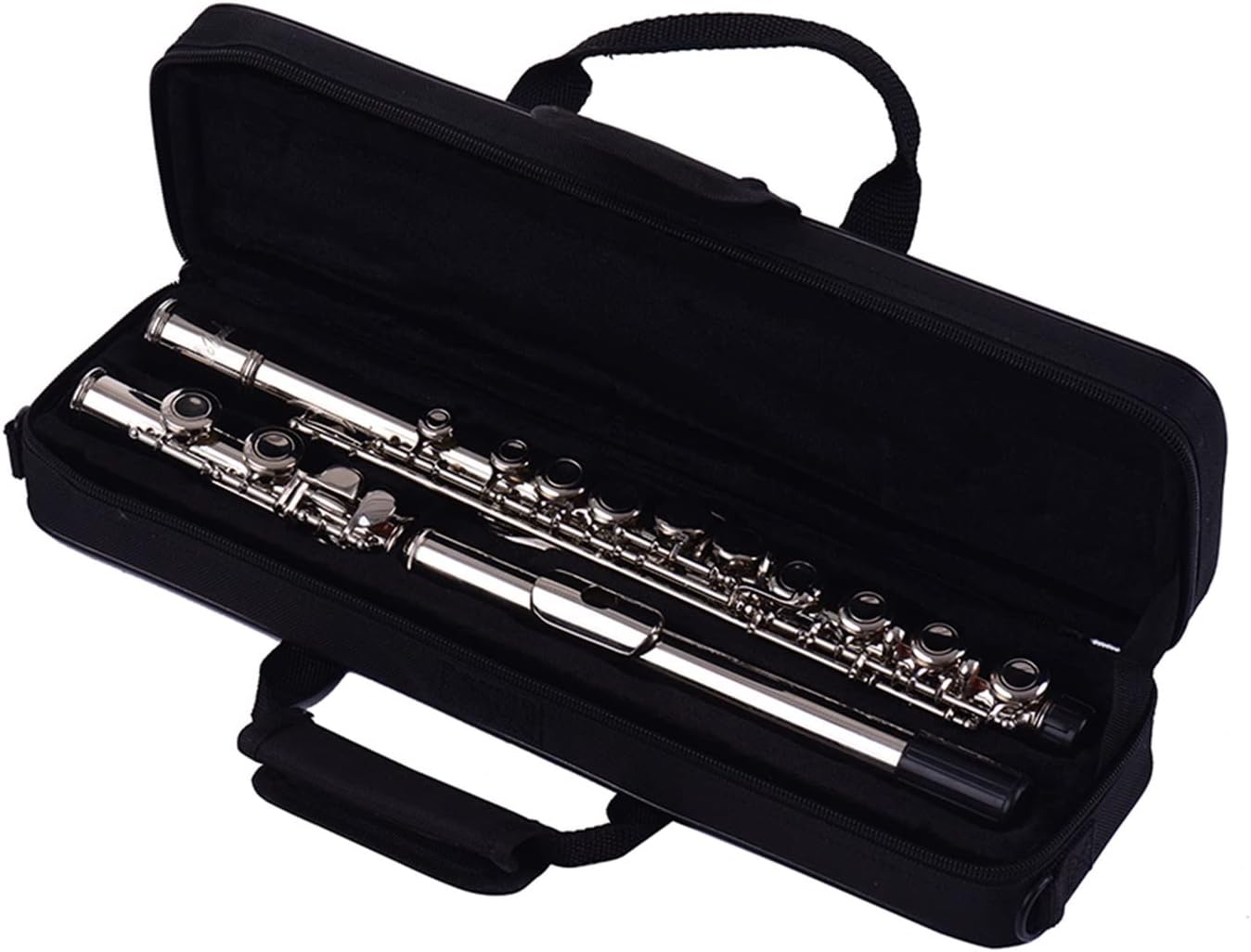 Flute Kit 16-Hole Concert Flute C Key Cupronickel Material Silver Plated Wind Instrument with Cleaning Cloth Padded Carry Case Intermediate Flute