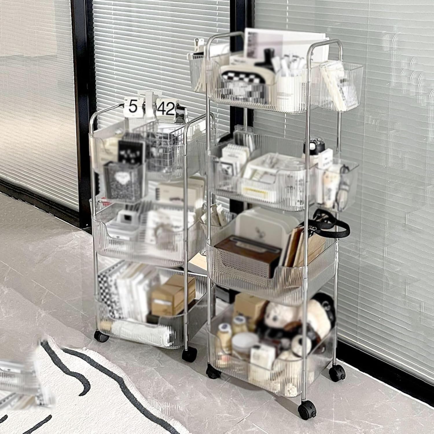 2/3/4 Cube Bookshelf, Multi-Layer Home Desk Side with Wheels, Floor Storage Cabinet Toy Cabinet, Suitable for Living Room, Study Room, Reading Corner(3tier) ()