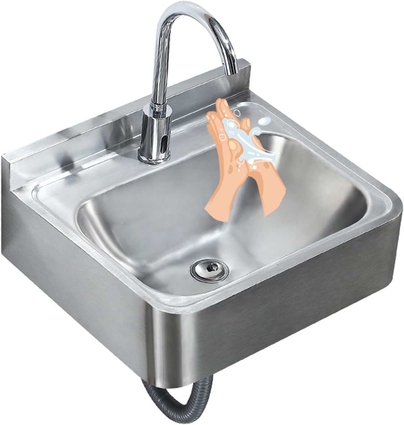 Stainless Steel Commercial Kitchen Sink, Single Bowl Bar Sink with Faucet Kit, Wall Mount Hand Washing Basin, Corner Hand Basin, Save Space(B-50x41.2x15cm)
