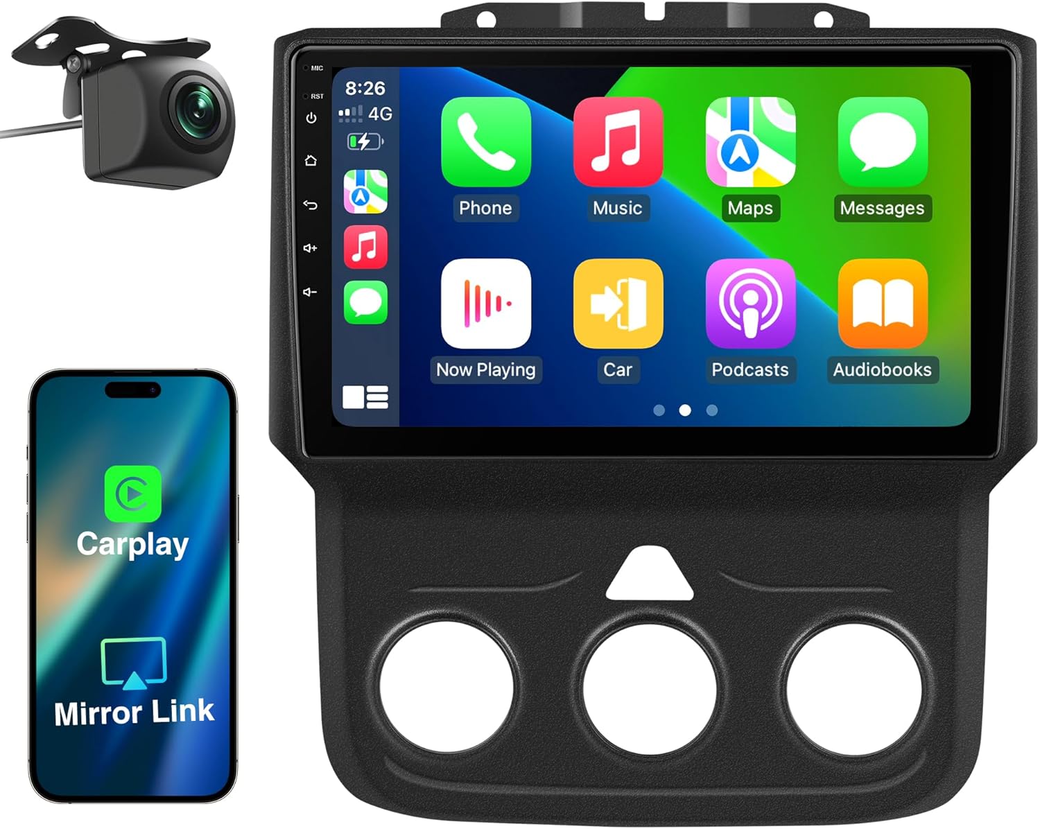 Car Radio for Dodge RAM 1500 2500 3500 2013-2018, 9” HD IPS Car Stereo with Wireless CarPlay/Bluetooth/GPS Navigation/HD Backup Camera/FM/DSP/Android 12 [2+64G]