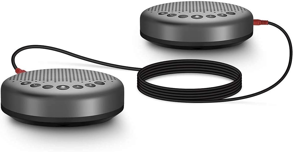 Luna Speakerphone+Daisy Chain Cable - Luna Computer Speaker with Microphone 2pcs w/Cable, Conference Microphone for Home Office & Meeting up to 12 People, Speakerphone Idea for Business Gift Black