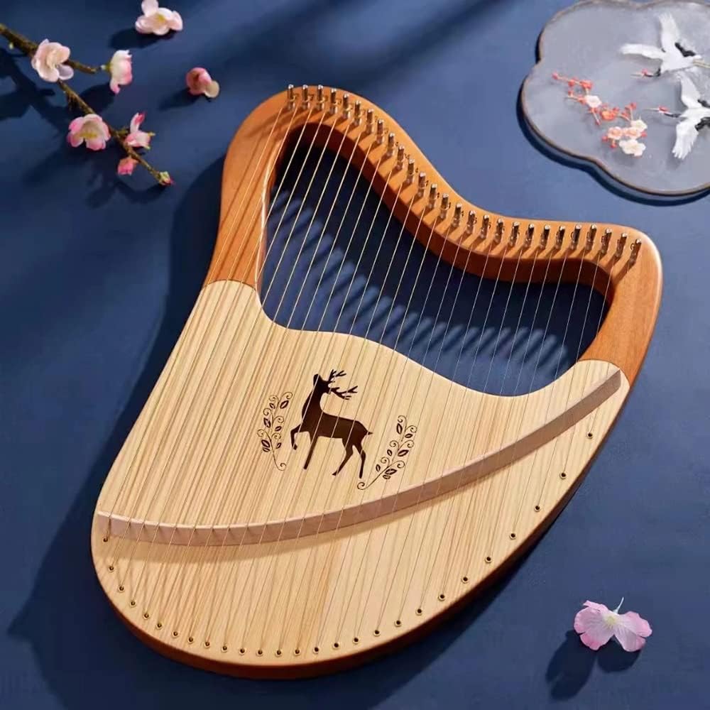 27 Strings Lyre Harp, Metal Strings Mahogany Instrument with EVA Bag, Tuning Wrench, Spare Strings, English Manual, Gift for Beginners Music Lovers Adult