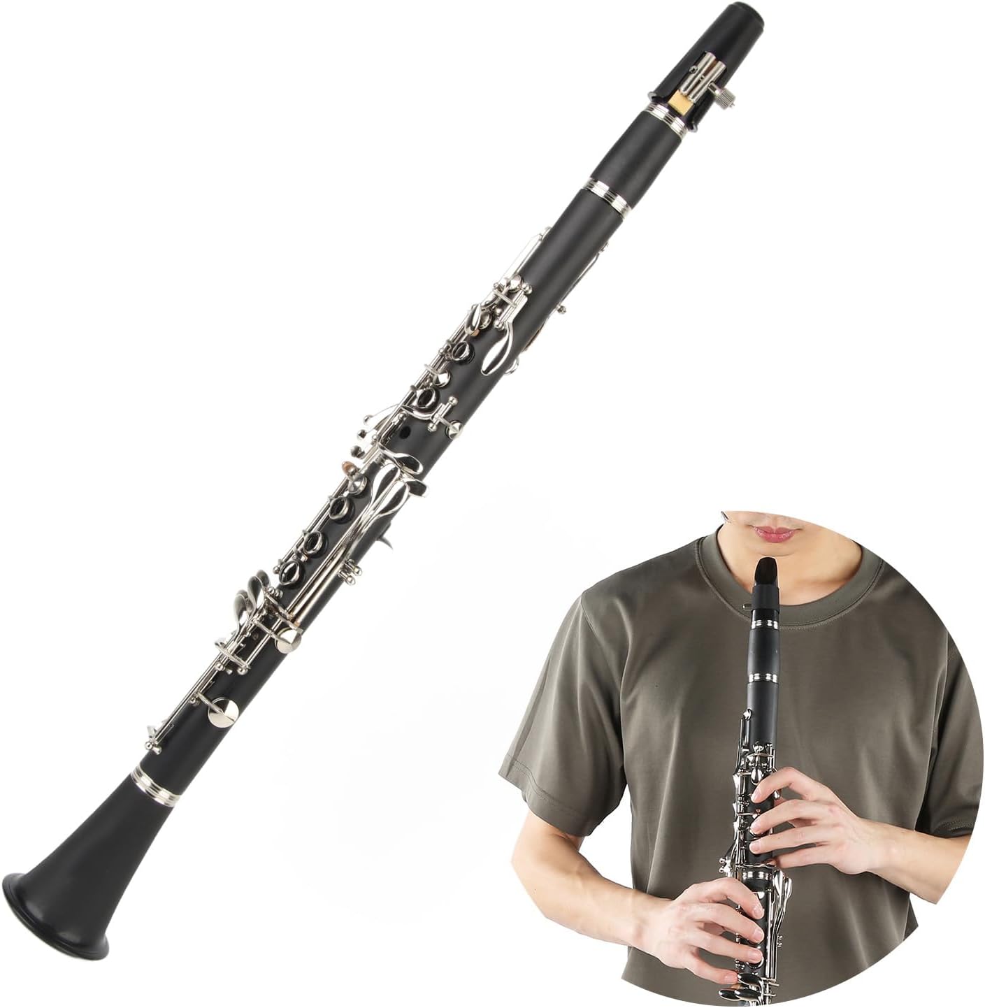 B Flat Clarinet, Clarinet 17Key Wood Bb with Cleaning Cloth Reed Screwdriver Box Musical Instrument for Intermediate Beginner (Black)