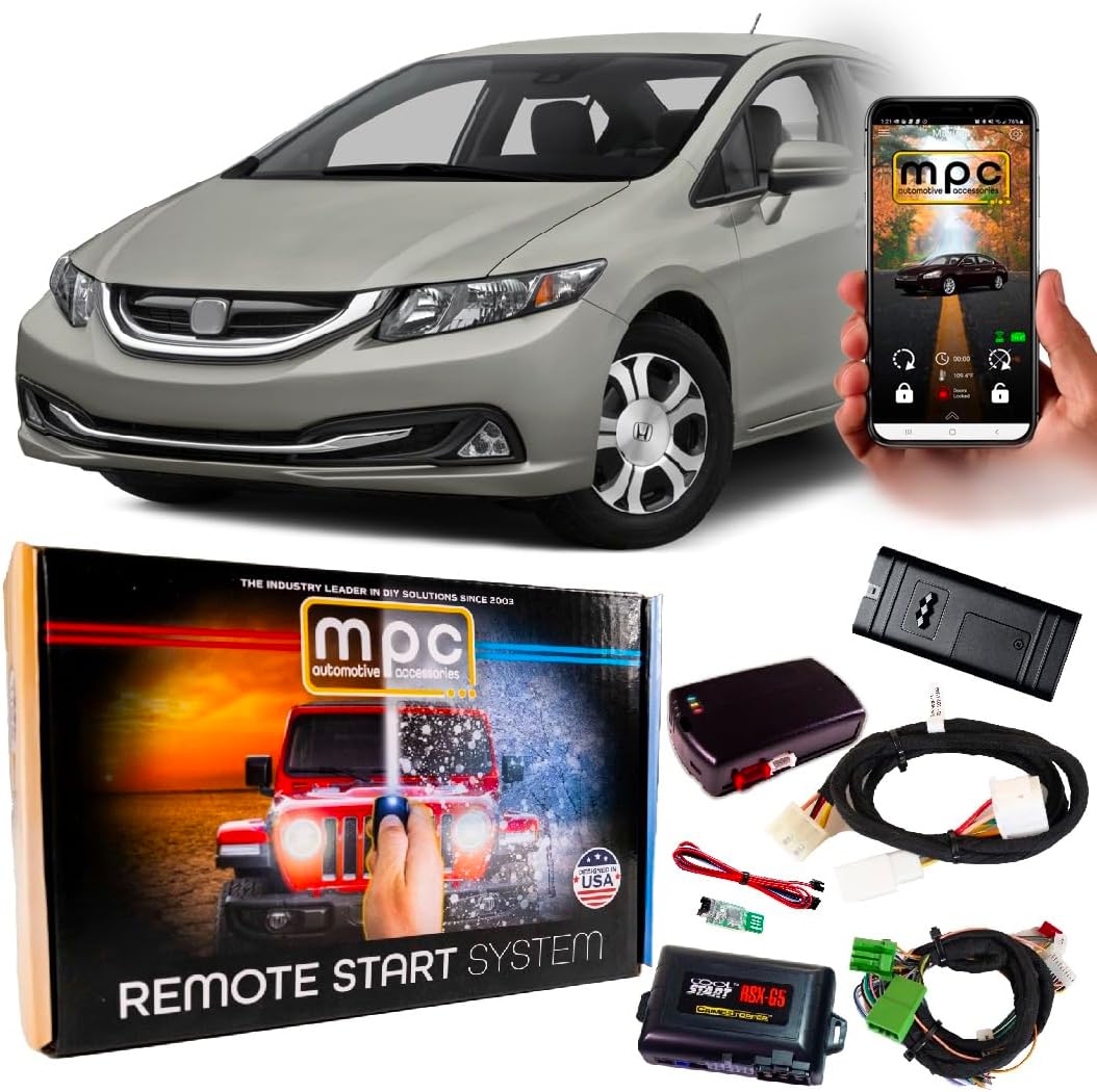 MPC Remote Start Kit Compatible with Honda Civic 2012-2015 || Hybrid || Smartphone or Factory Key Fob Activated || T-Harness || Premier USA Tech Support