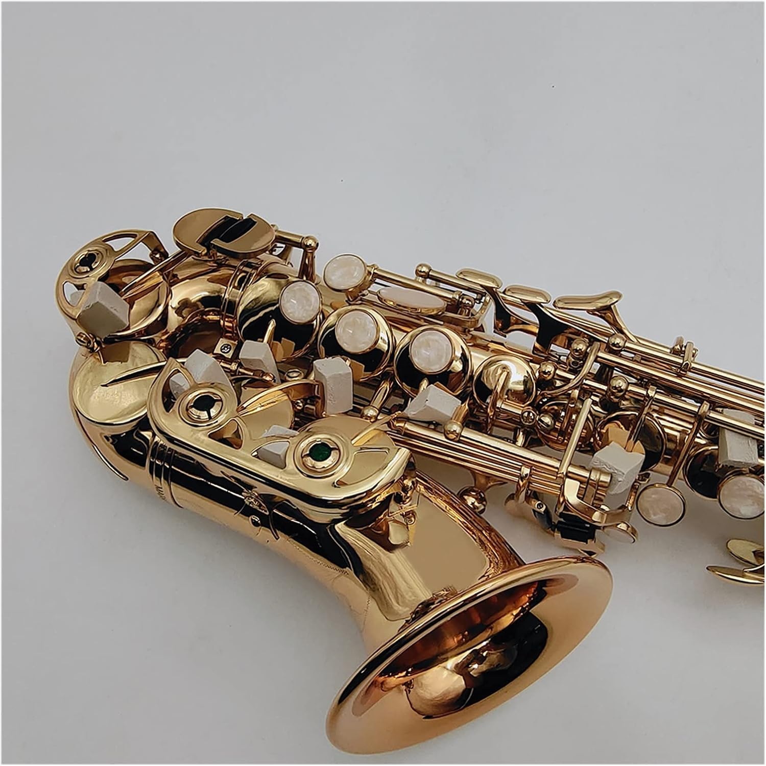 Saxophone Straight Curved Neck Saxophone Soprano B Flat Brass Plated Gold Lacquer Woodwind Instrument with Case Accessories