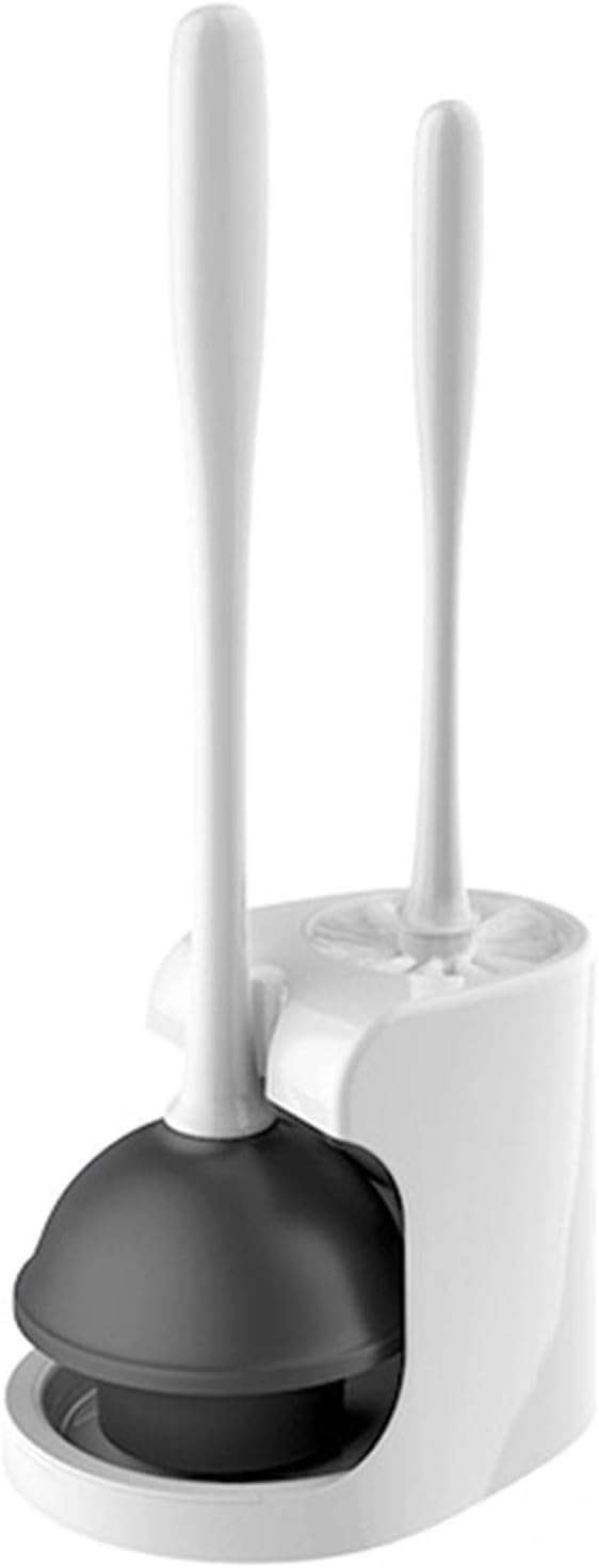 NLIAN- Toilet Brush and Plunger Combination Set, Essential Bathroom Accessories Set Toilet Plunger and Brush to Help Maintain a Clean Bathroom White