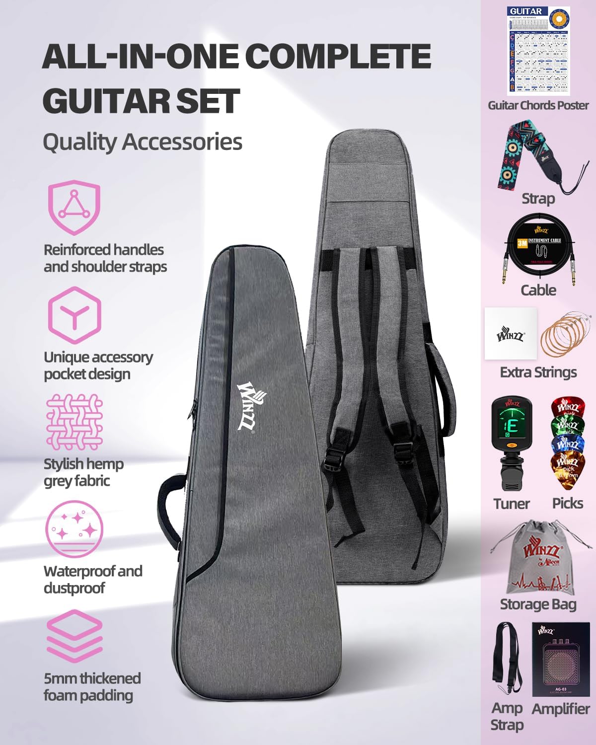 Winzz 30 Inch Kids Electric Guitar Beginner Kit, Junior 1/4 Size Mini Electric Guitar for Children Complete Stater Set with Amp, Gloosy Red Colour