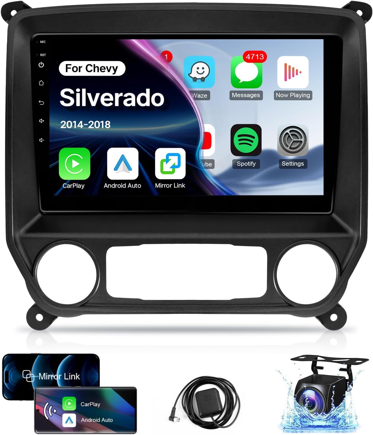 Leadfan Carplay Radio for Chevy Silverado GMC Sierra 2014 2015 2016 2017 2018 with CarPlay Android Auto, 10.1 inch Touch Screen Car Stereo Unit Head with Backup Camera, Bluetooth WiFi SWC GPS FM