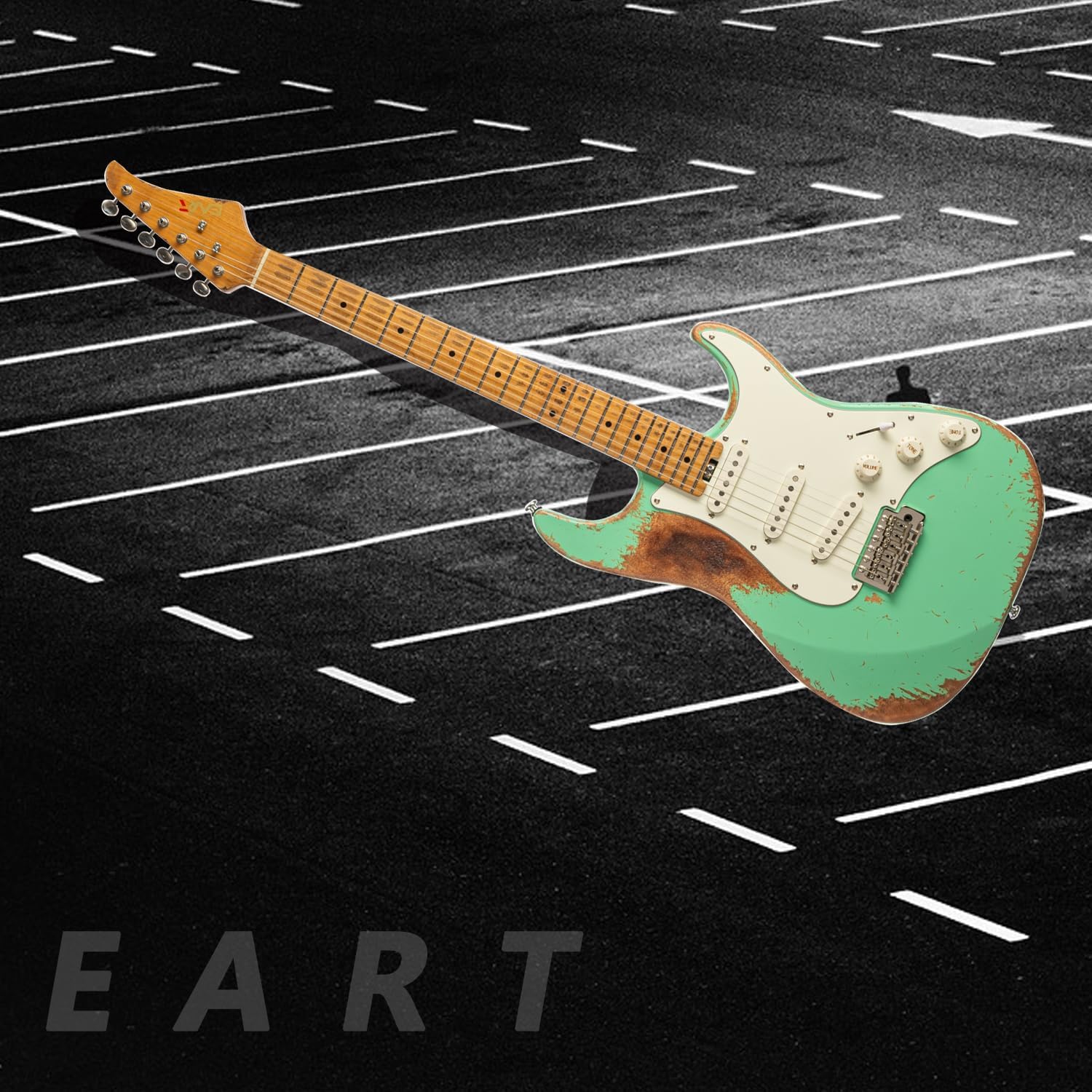 EART Vintage-VS60HM 6 String Medium Relic Solid-Body Size Roasted Canada Maple Relic Finish VS60 Pickups 6-Point Synchronized Tremolo Bridge Electric Guitar for Blues, Classics,Right Hand