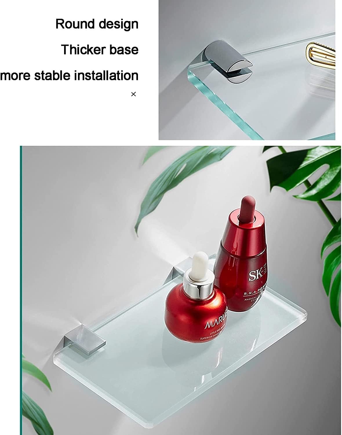 IOCCIOBB Bathroom Glass Shelf 20-Inch Glass Shelf Bathroom Storage Organizer Shelf, with 8 MM-Thick Tempered Glass Metal Bracket Wall Mount Rectangular (Color : Style1)