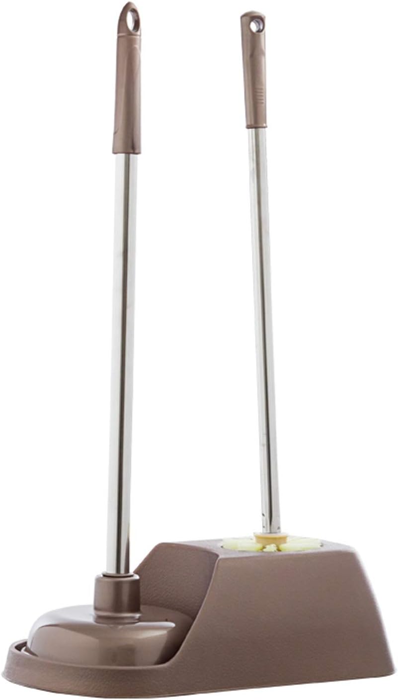 JKXWX Toilet Brush Combination of Long-Handled Toilet Plunger and Toilet Brush Has a Stable Base for Cleaning Sinks, Drains and Toilets (Grey/Brown) Toilet Bowl Brush (Color : Brown)