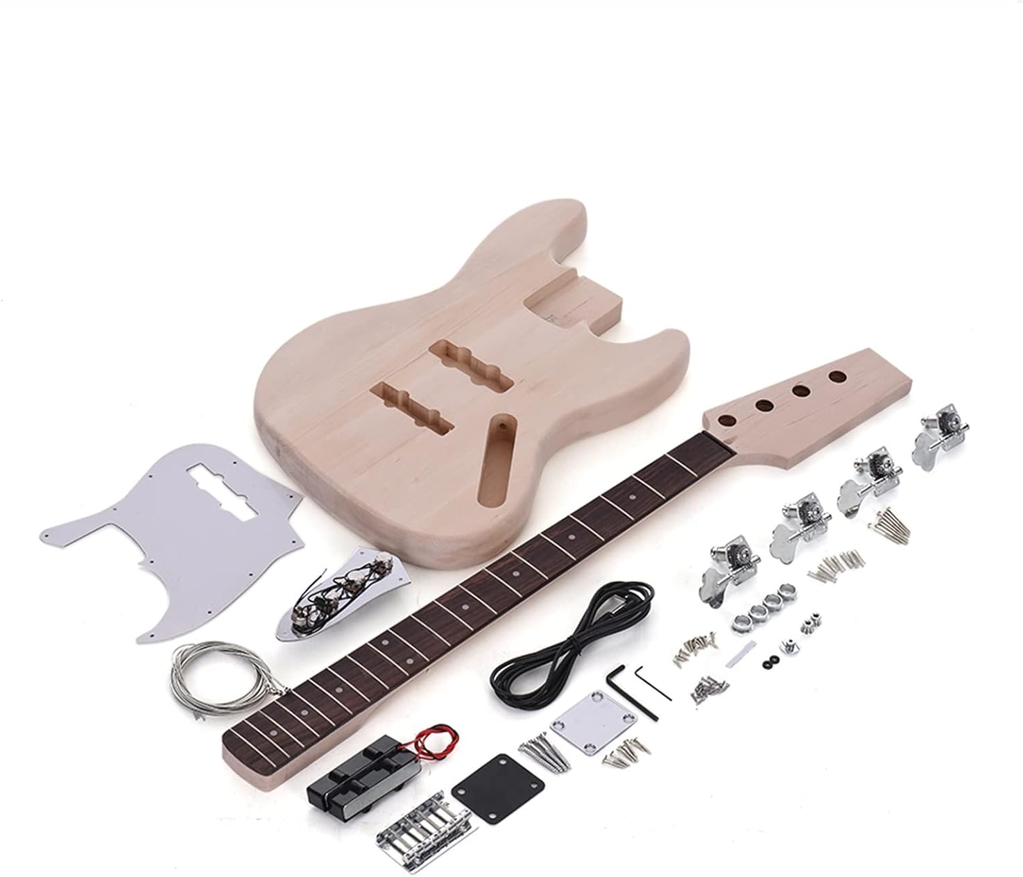 Bass Style 4-String Electric Bass DIY Kit Solid Basswood Body Maple Neck Rosewood Fingerboard DIY Kit Set DIY Guitar Kit