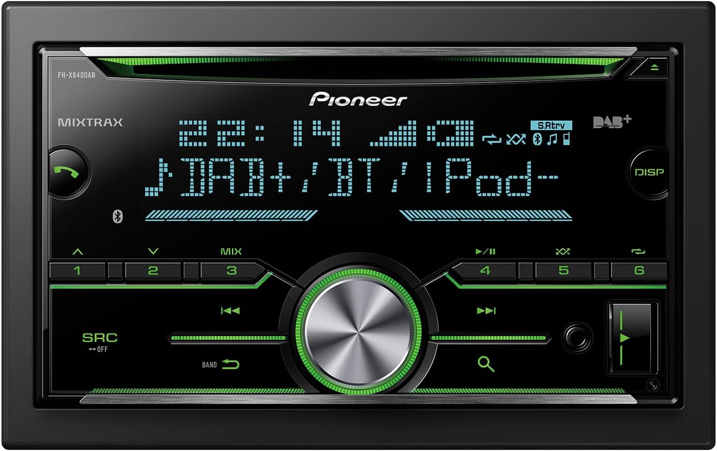 Pioneer FH-X840DABAN, Includes DAB Antenna, 2DIN Car Radio, CD Tuner with FM and DAB+, Bluetooth, MP3, USB and AUX Input, RGB - Lighting, Handsfree, 13 Band Equalizer