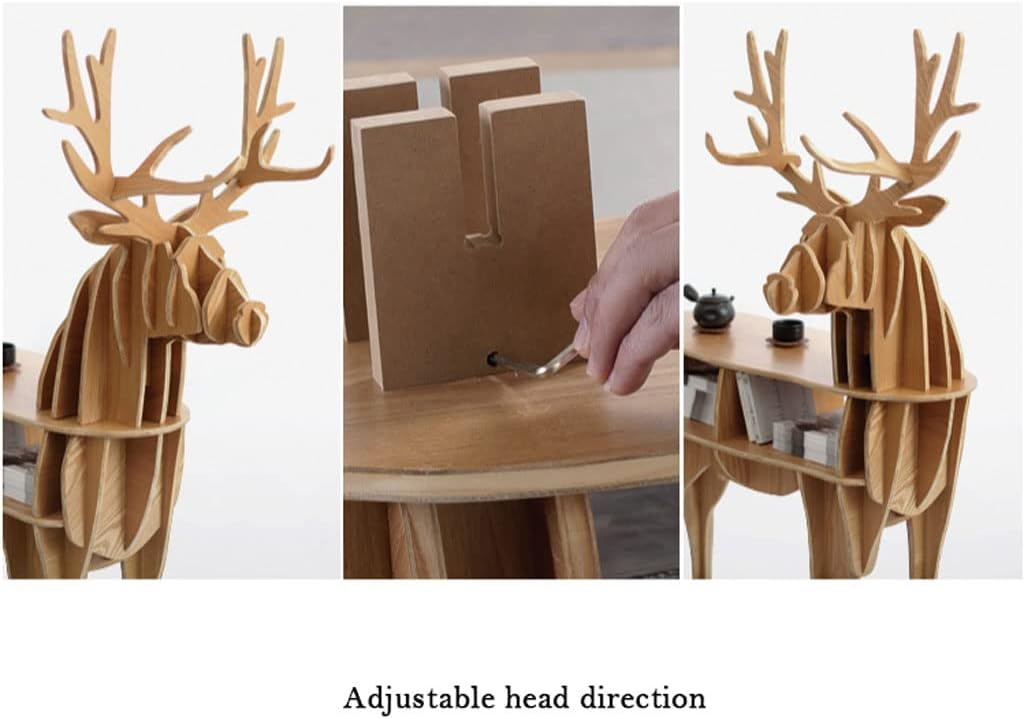 Animal Bookshelf W/ 2 Drawer Solid Wood Storage Rack Floor Standing Creative Elk Shaped Bookcase Corner Side Cabinet for Living Room