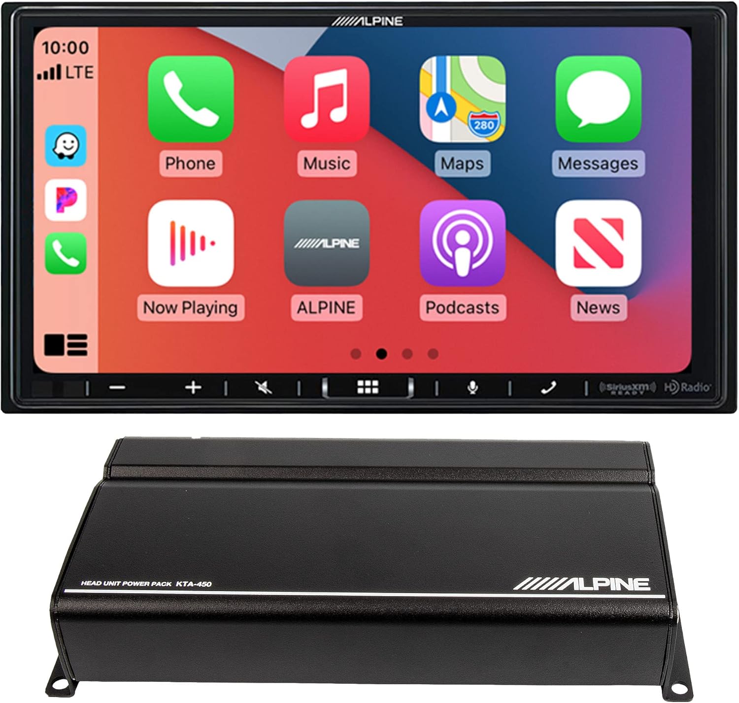 Alpine iLX-407 Shallow Chassis 7-Inch Multimedia Receiver Compatible with Apple Carplay and Android Auto with Alpine KTA-450 Power Pack Amplifier with Power Stack Bracket
