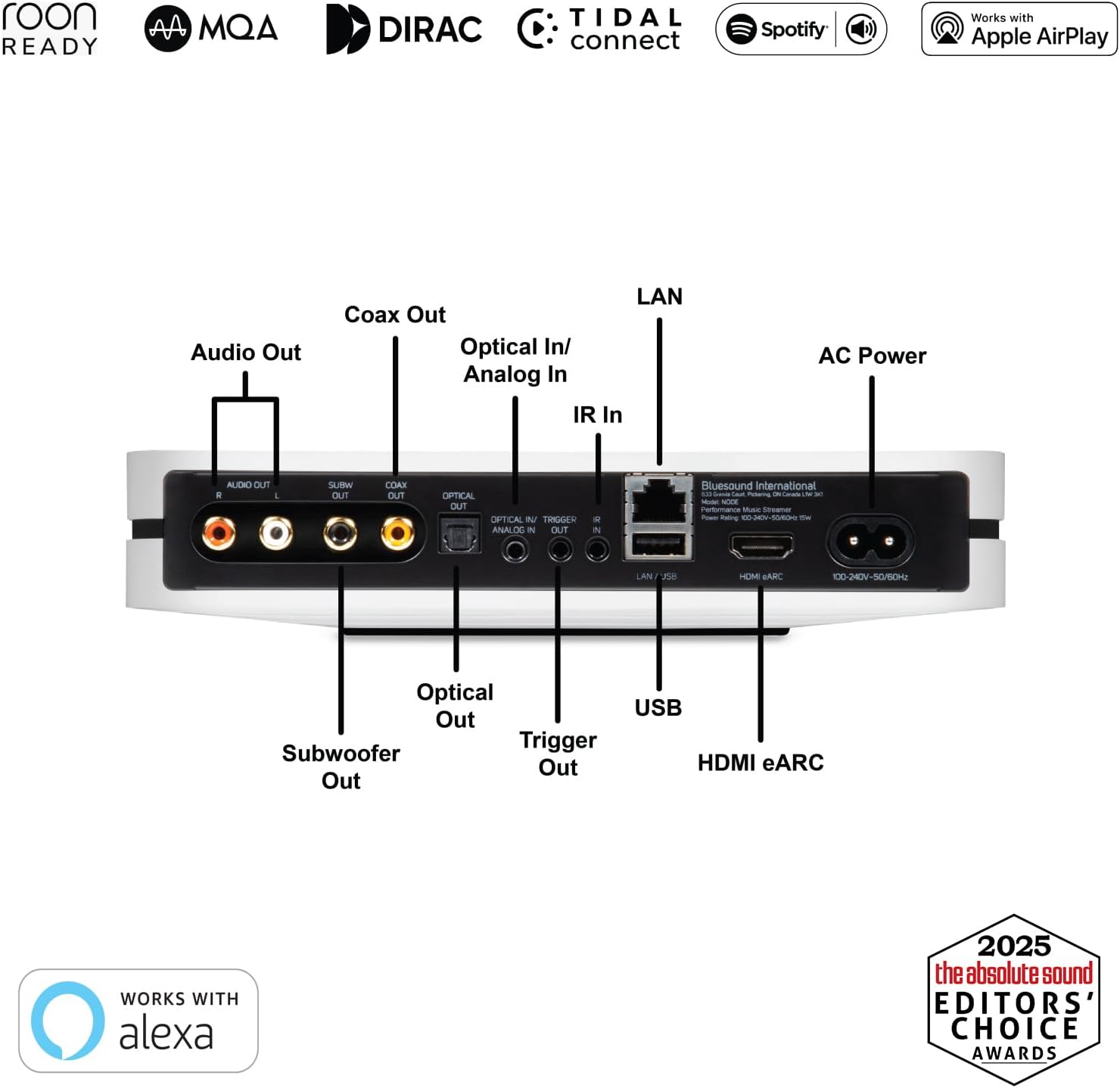 Bluesound Node Performance Multi-Room Hi-Res Wireless Music Streamer (2024 Model) - White