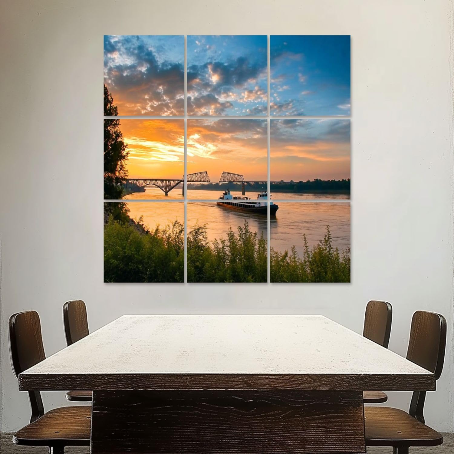 Art Acoustic Panels Self Adhesive Boat Mississippi River Vicksburg Bridge Vicksburg 9 Packs Decorative Soundproof Wall Panels Large Sound Absorbing Panels for Home Office 60